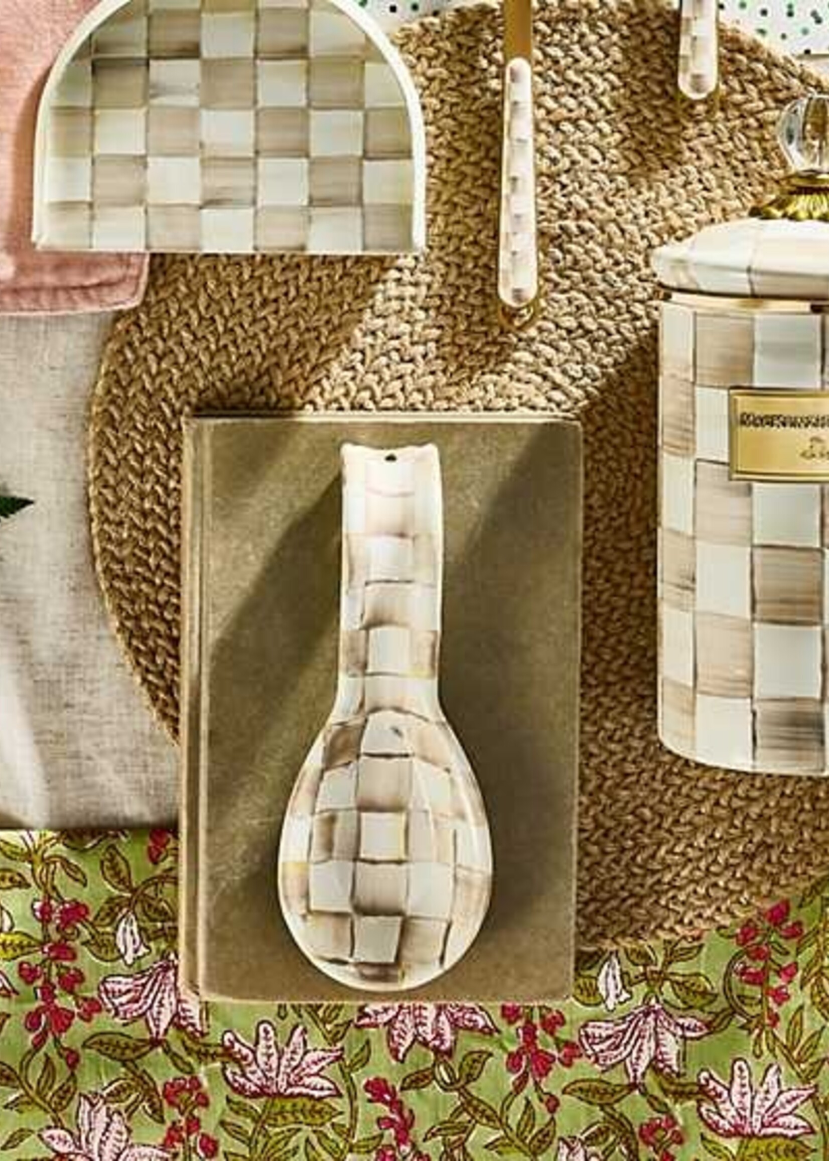 Mackenzie-Childs Mocha Check Enamel Spoon Rest