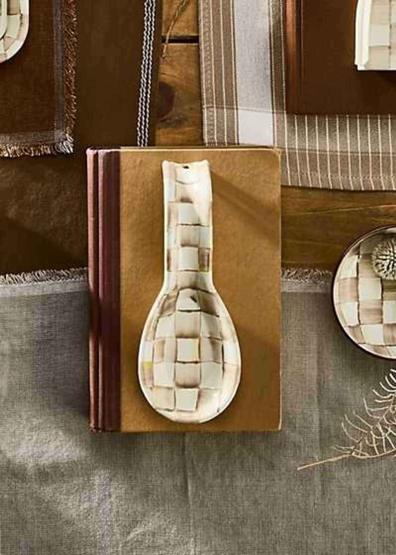 Mackenzie-Childs Mocha Check Enamel Spoon Rest