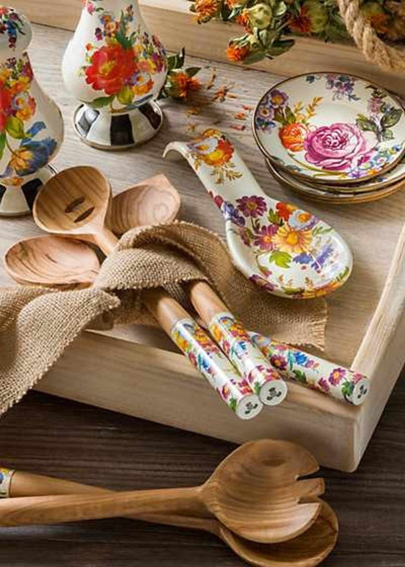 Mackenzie-Childs White Flower Market Enamel Spoon Rest