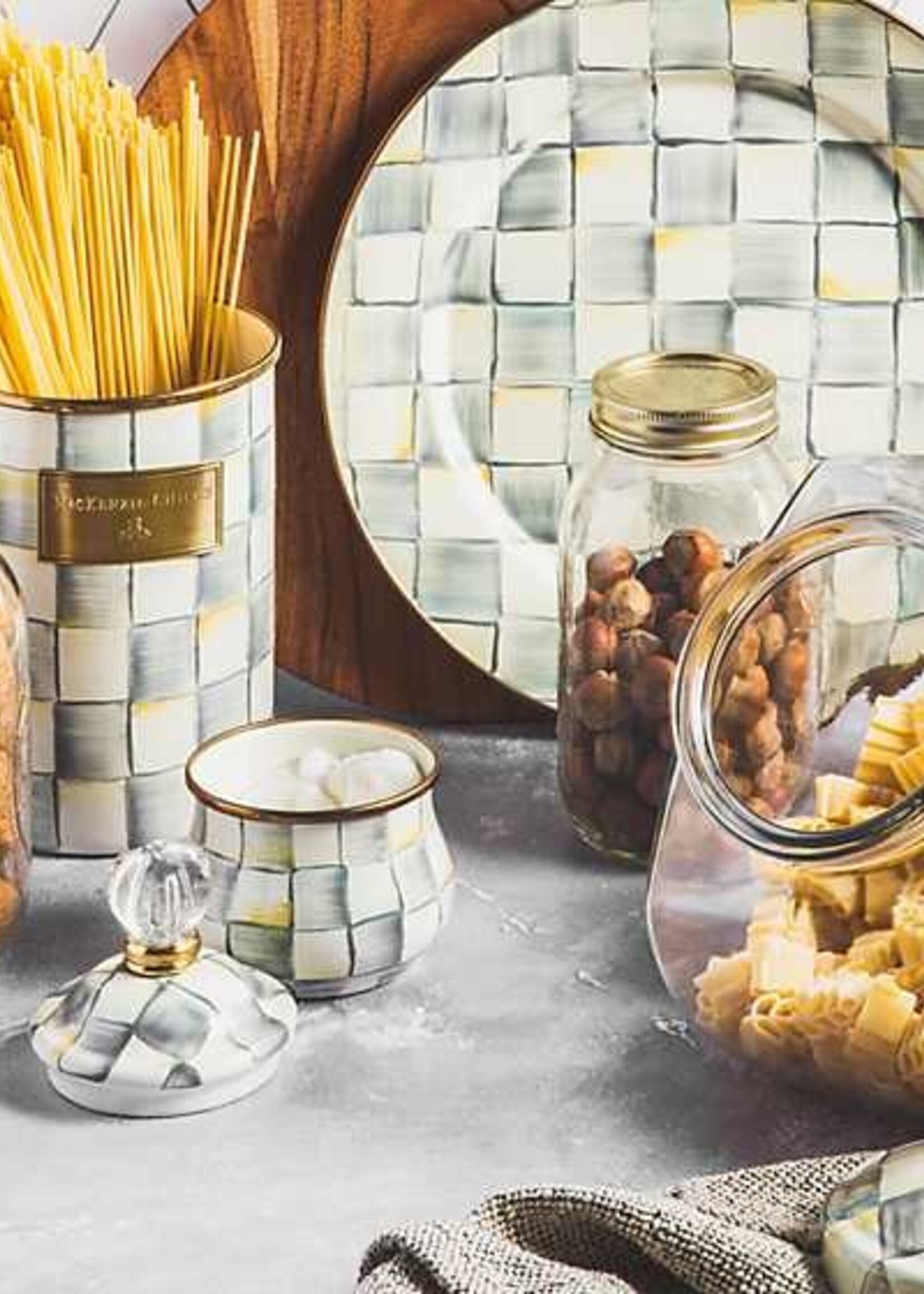 Mackenzie-Childs Cookie Jar with Sterling Check Lid