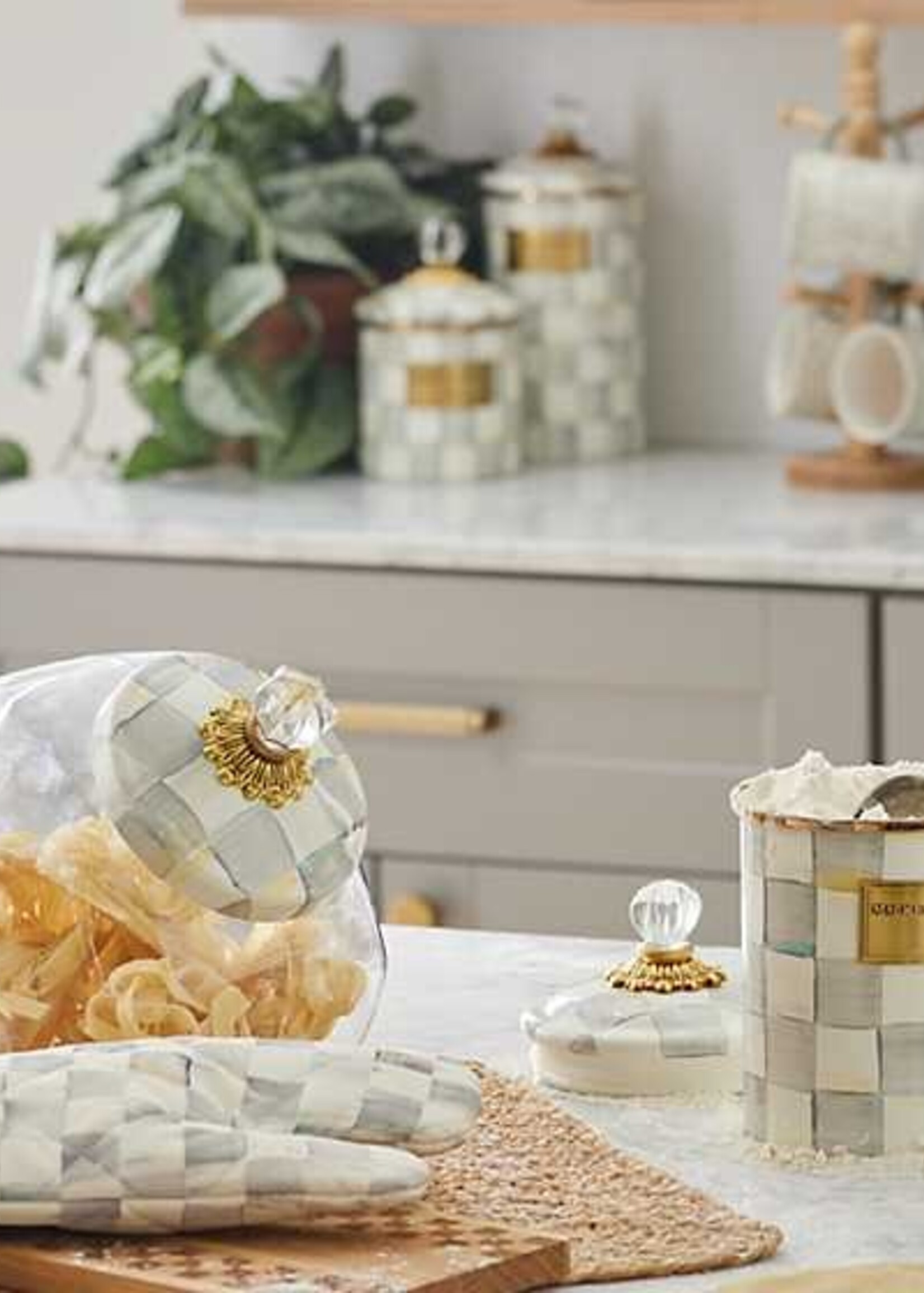 Mackenzie-Childs Cookie Jar with Sterling Check Lid