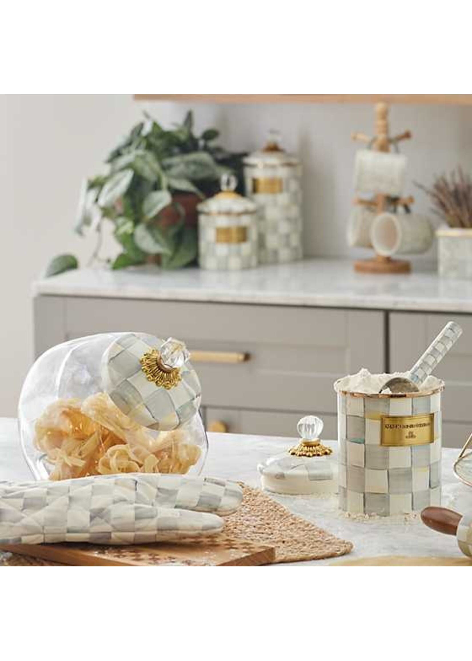 Mackenzie-Childs Cookie Jar with Sterling Check Lid