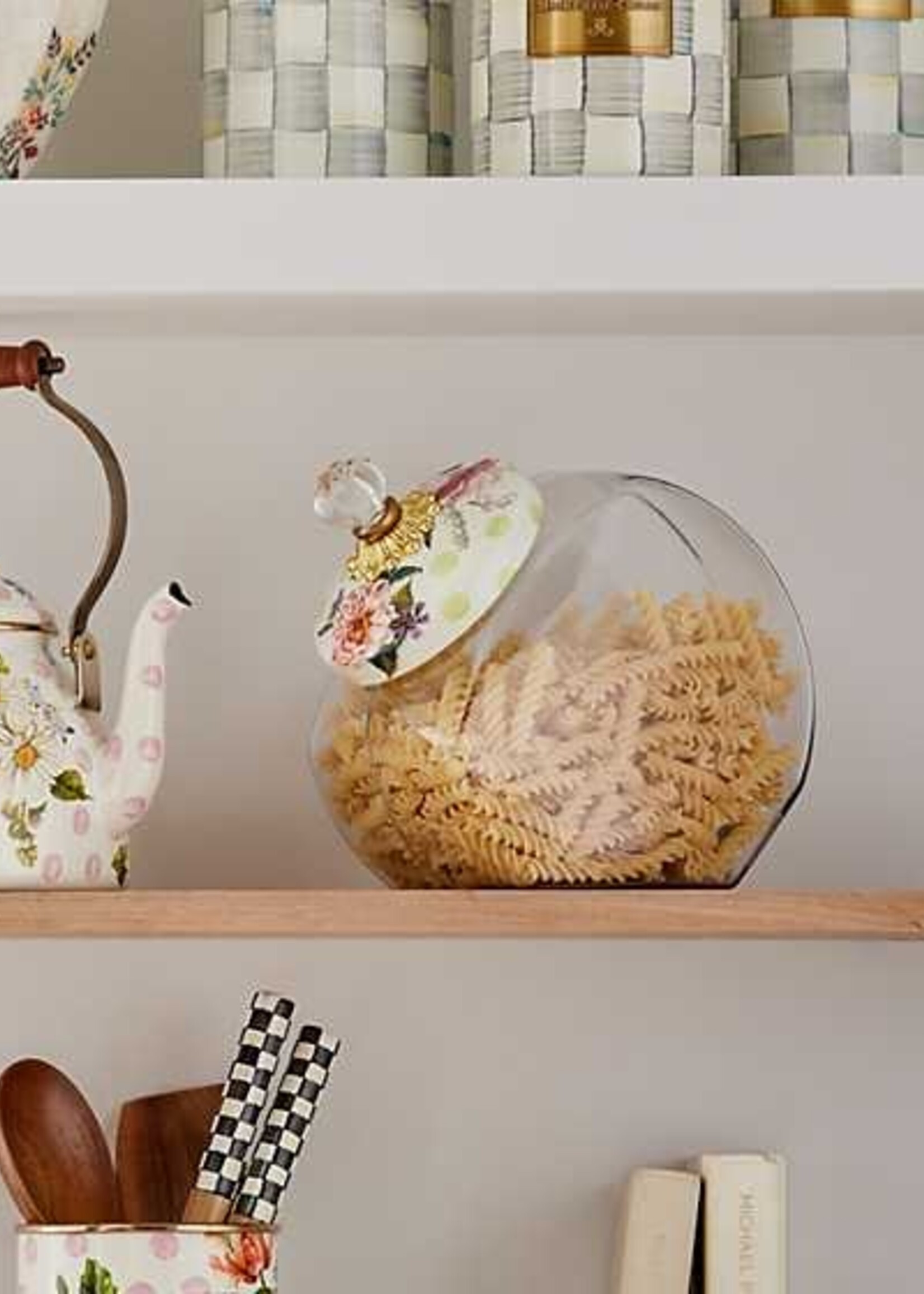 Mackenzie-Childs Cookie Jar with Wildflowers Green Lid