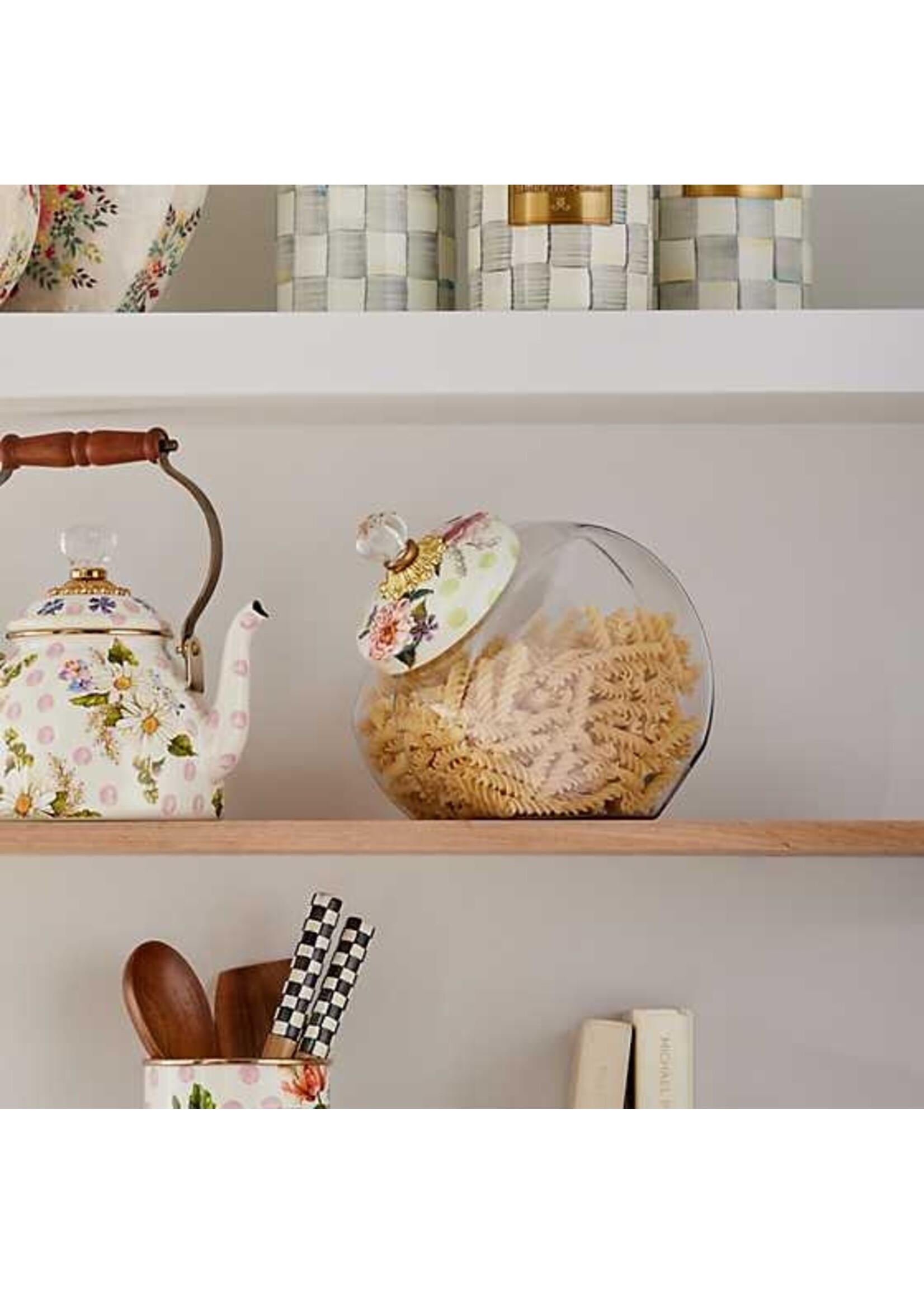 Mackenzie-Childs Cookie Jar with Wildflowers Green Lid