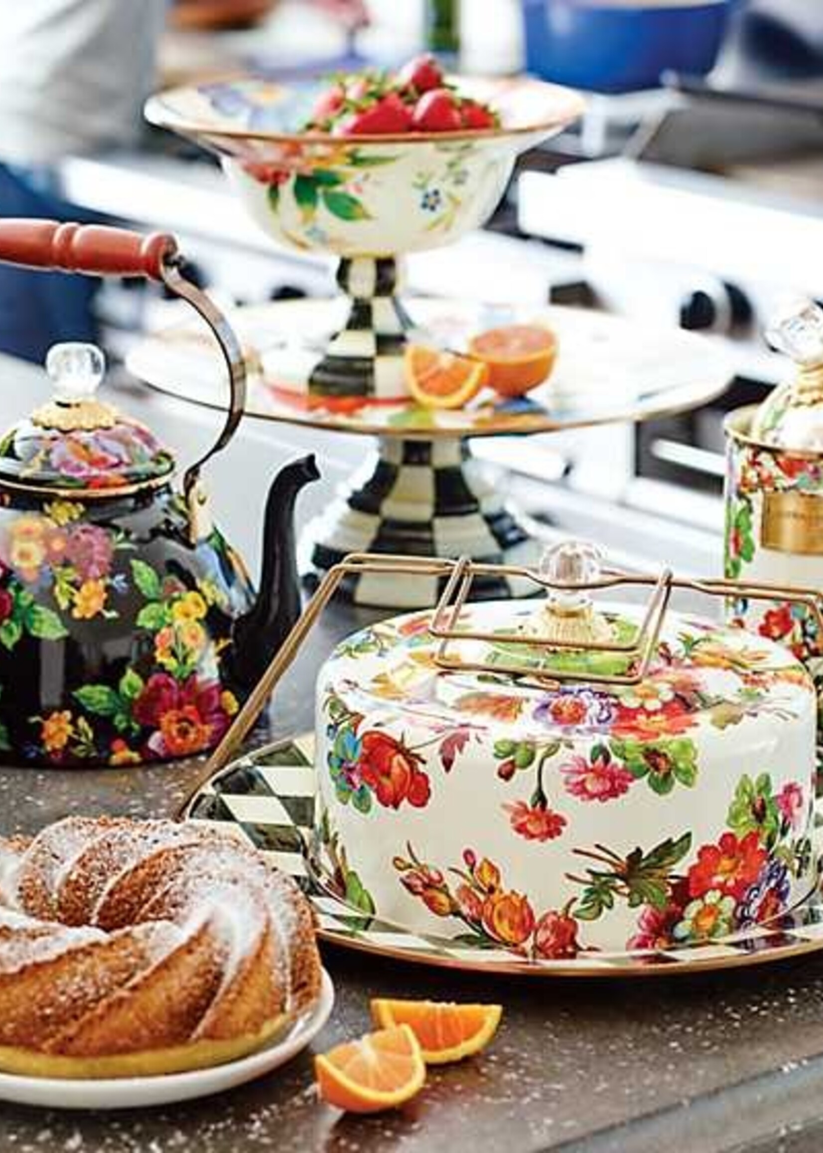 Mackenzie-Childs White Flower Market Large Canister