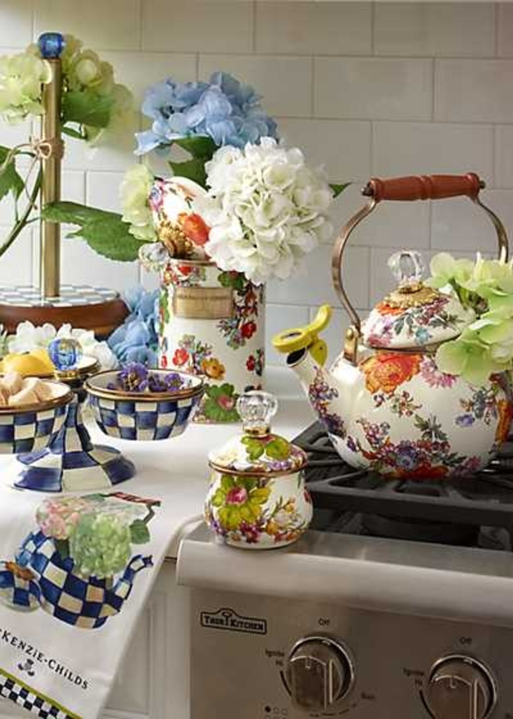 Mackenzie-Childs White Flower Market Large Canister