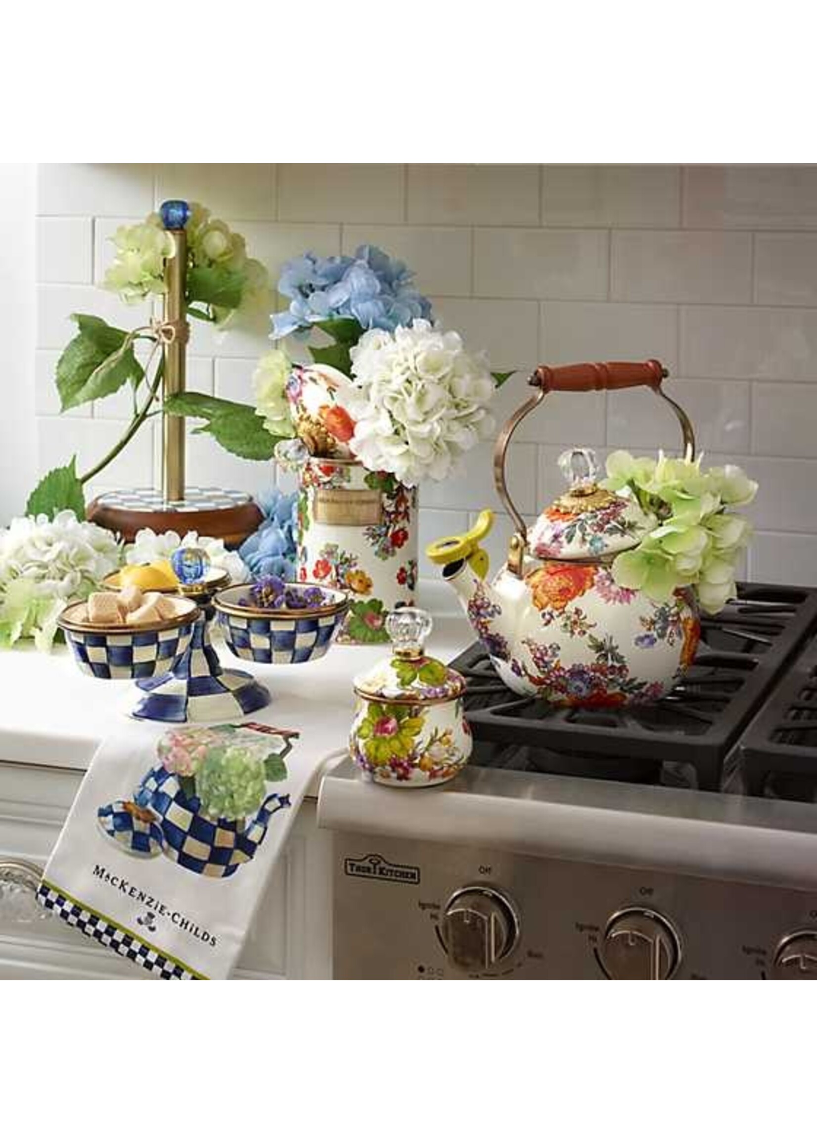 Mackenzie-Childs White Flower Market Large Canister