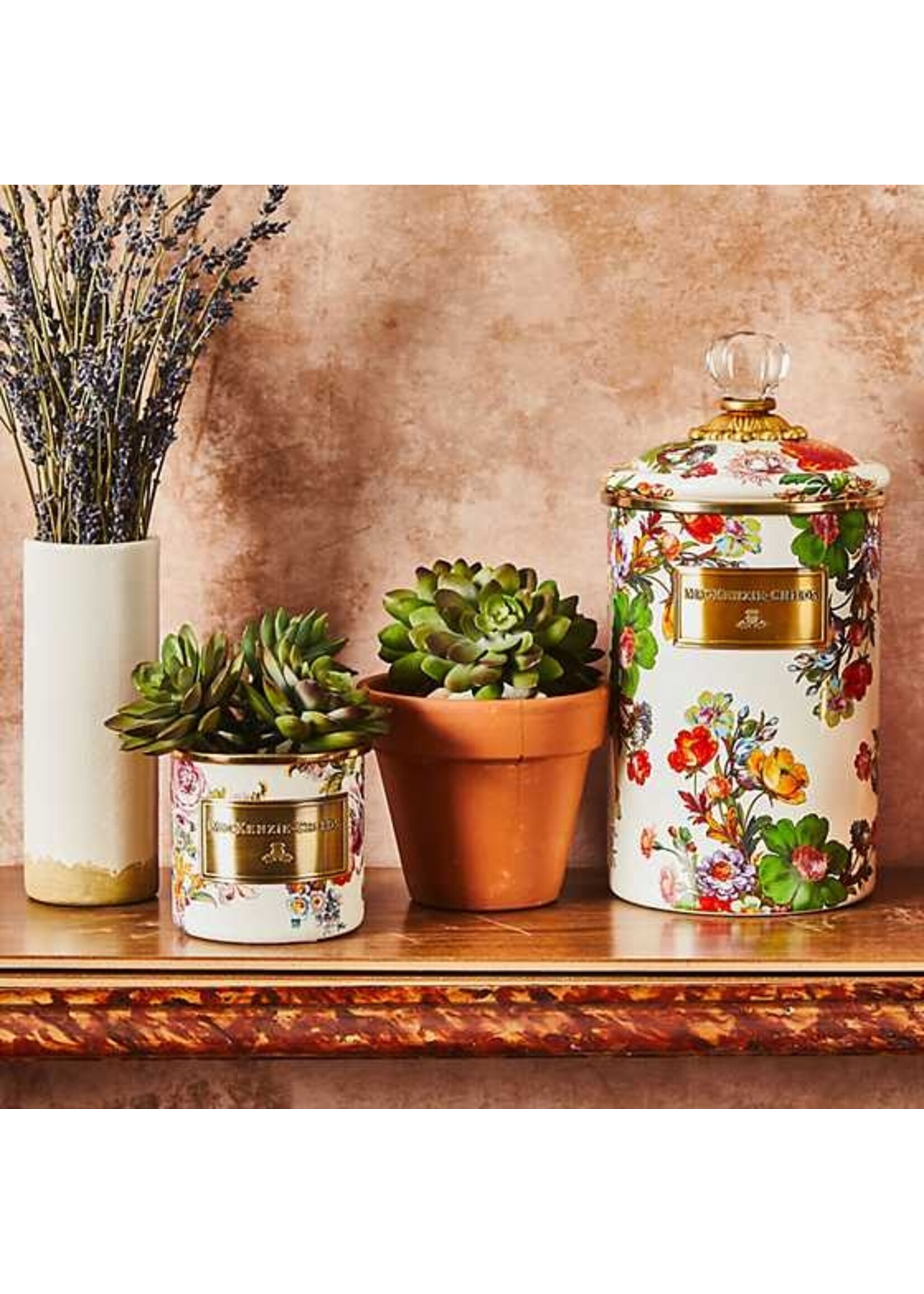 Mackenzie-Childs White Flower Market Large Canister