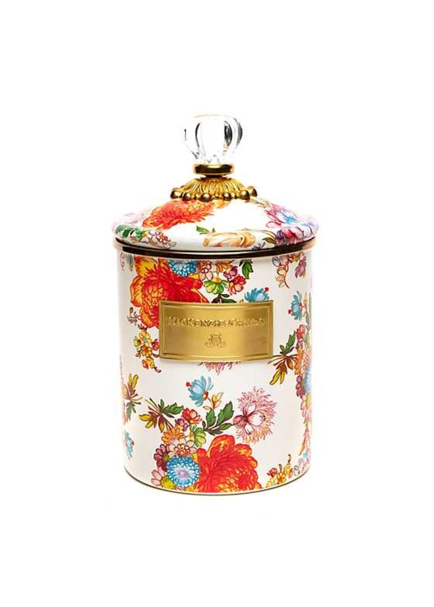 Mackenzie-Childs White Flower Market Medium Canister
