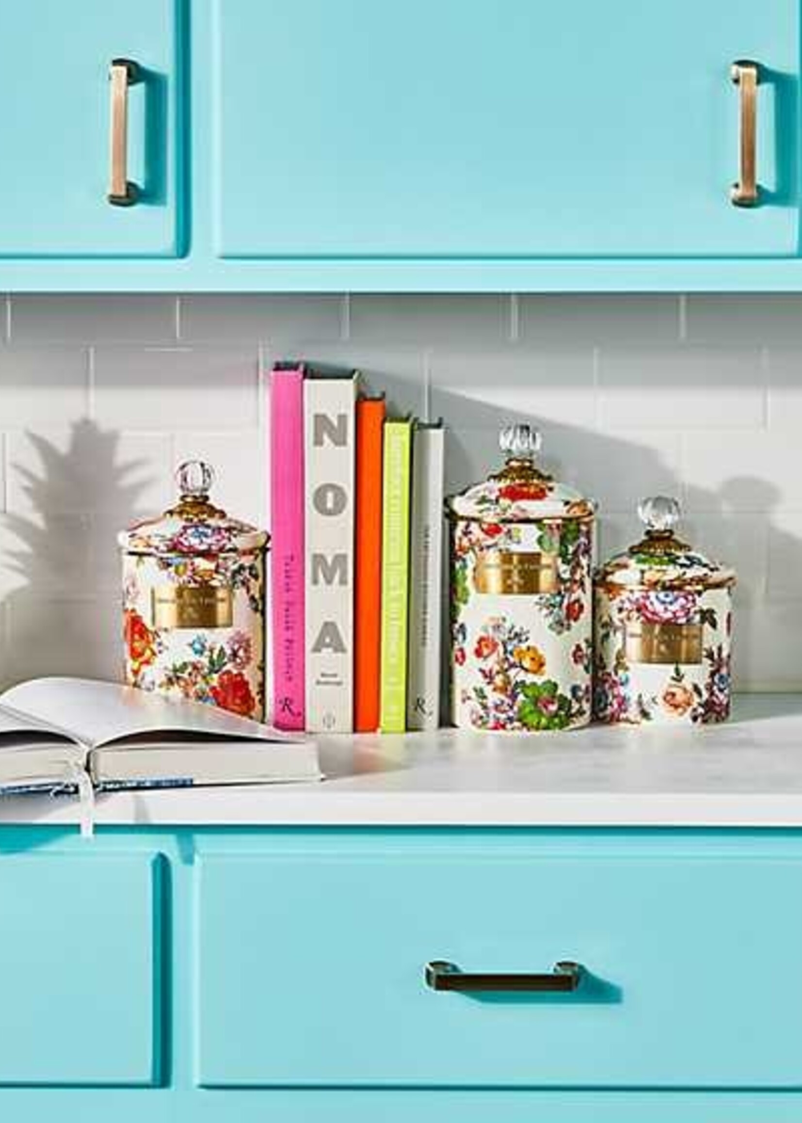 Mackenzie-Childs White Flower Market Medium Canister