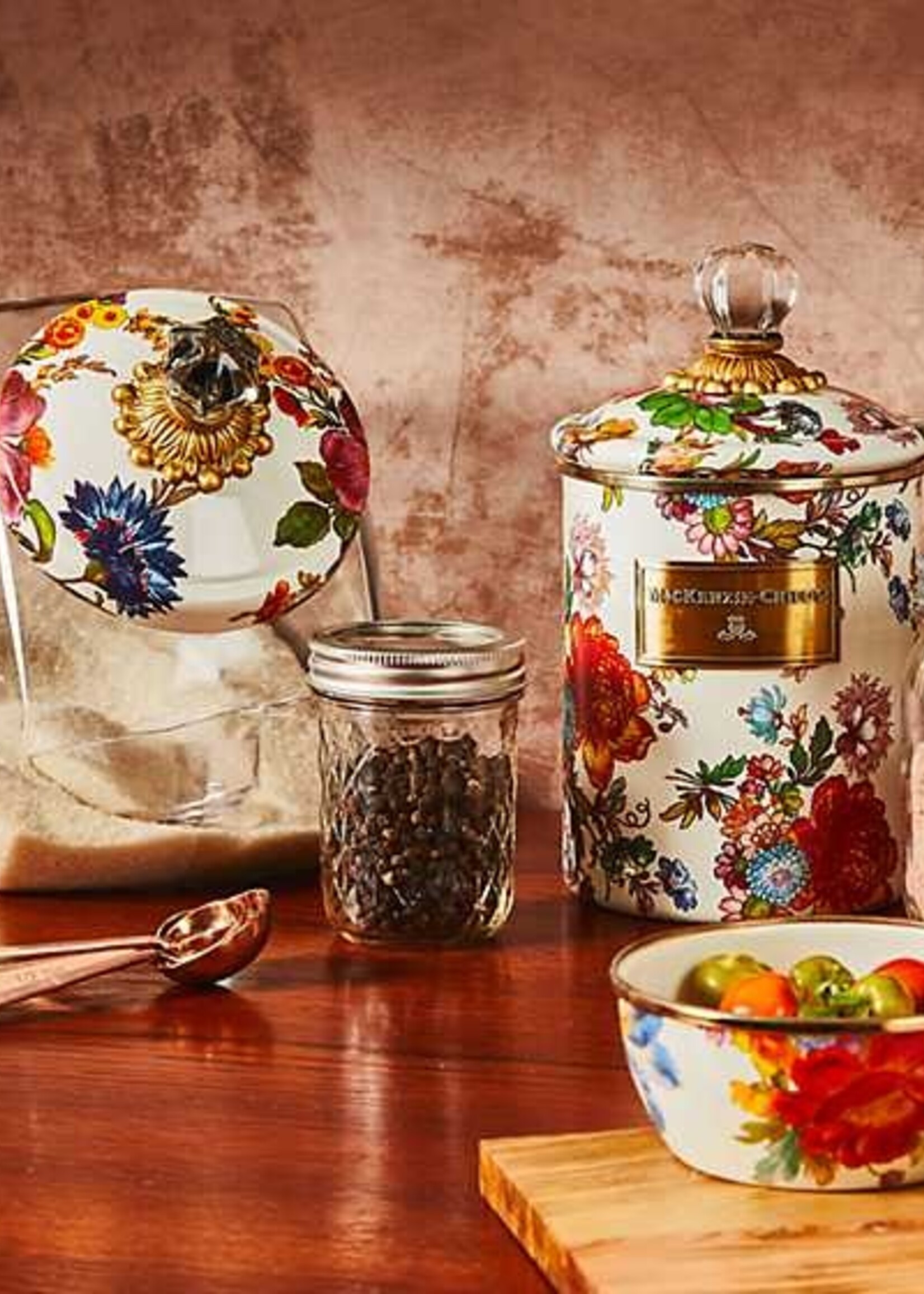 Mackenzie-Childs White Flower Market Medium Canister