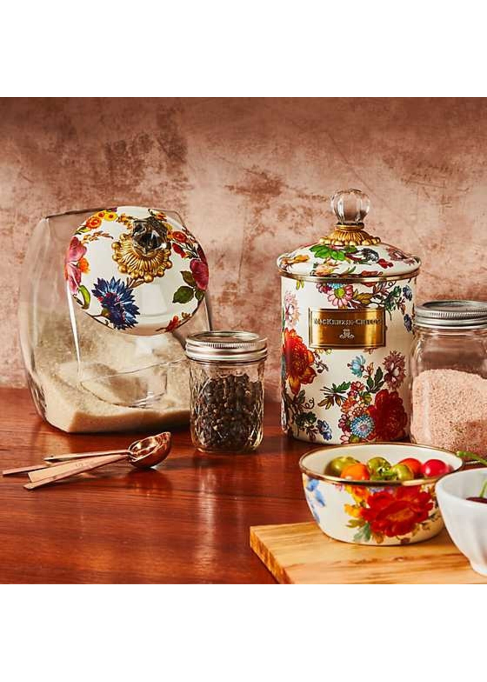 Mackenzie-Childs White Flower Market Medium Canister
