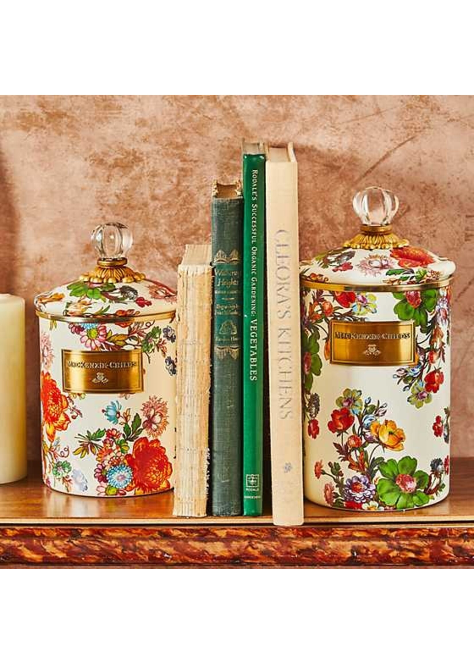 Mackenzie-Childs White Flower Market Medium Canister