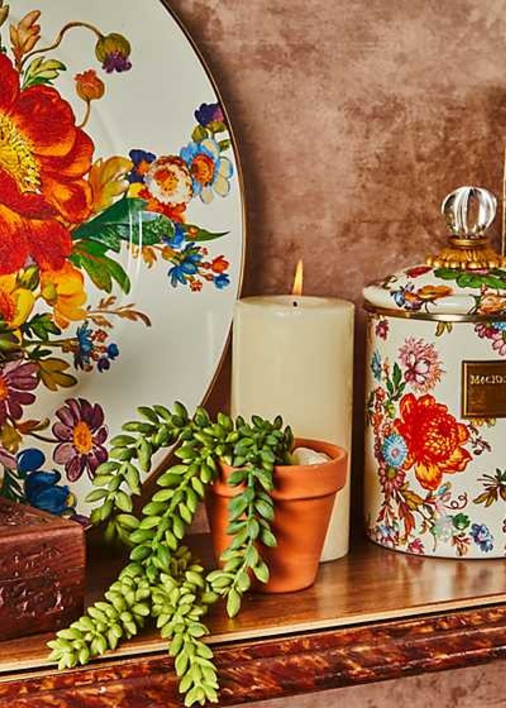 Mackenzie-Childs White Flower Market Medium Canister