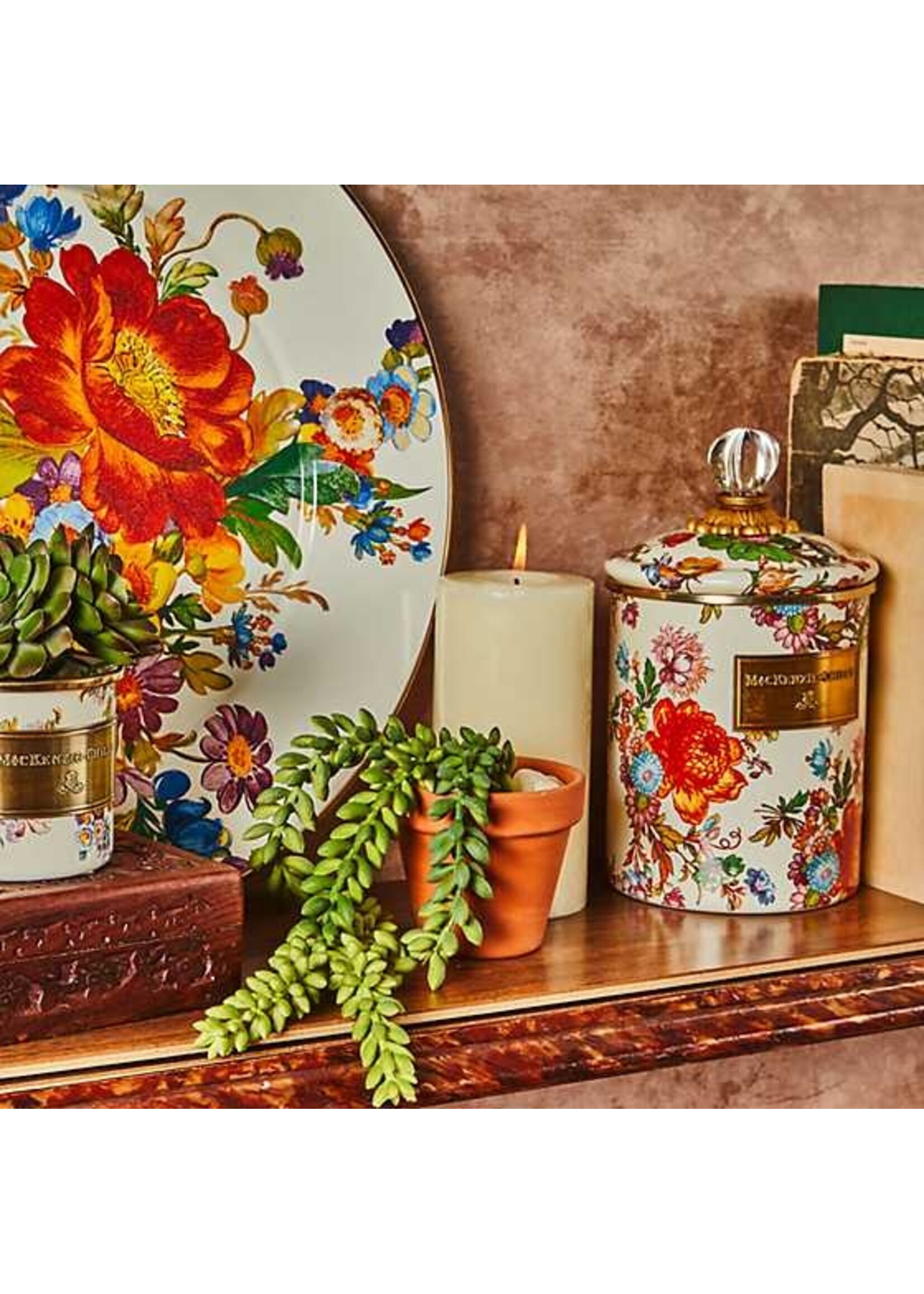 Mackenzie-Childs White Flower Market Medium Canister