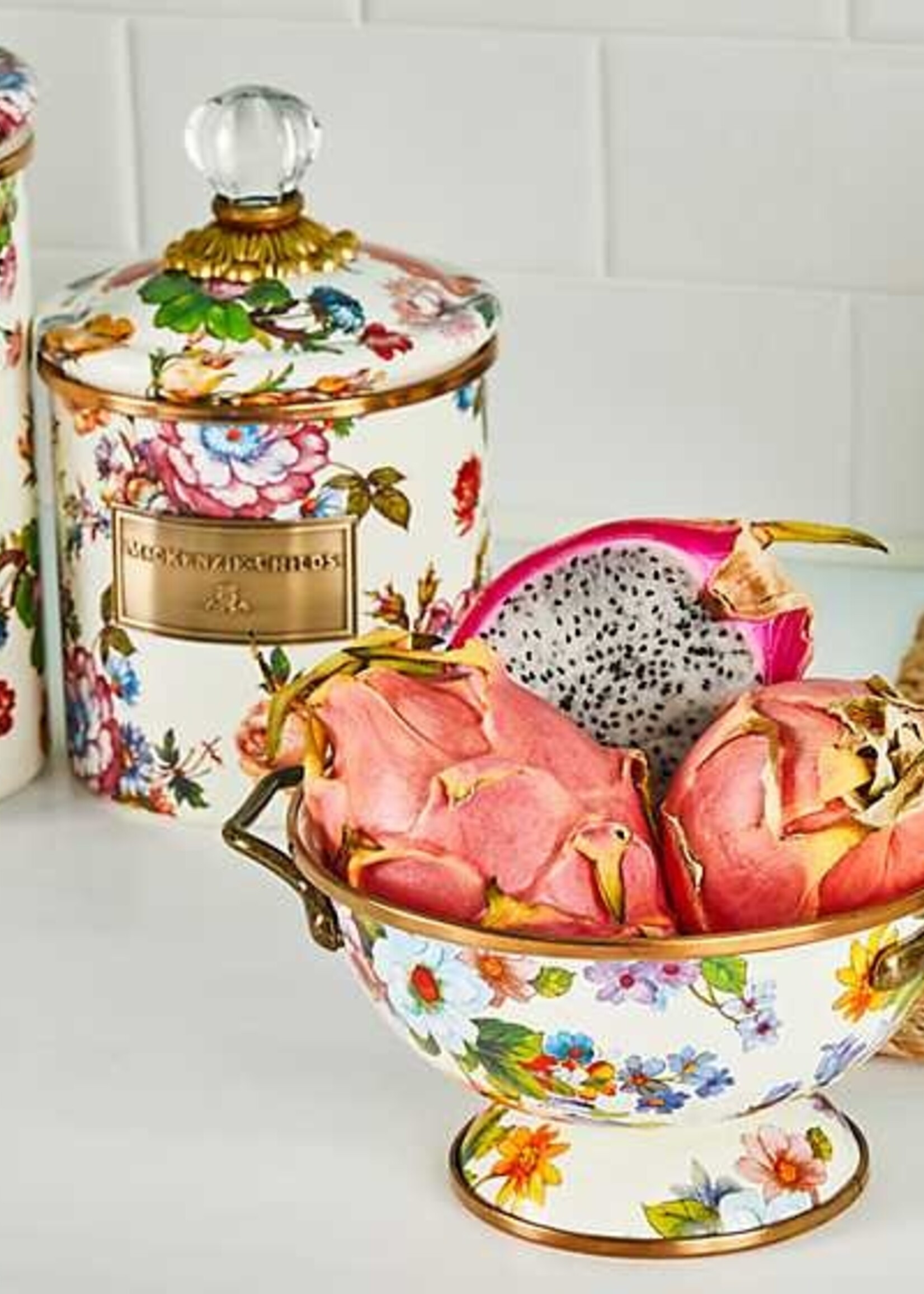 Mackenzie-Childs White Flower Market Small Canister
