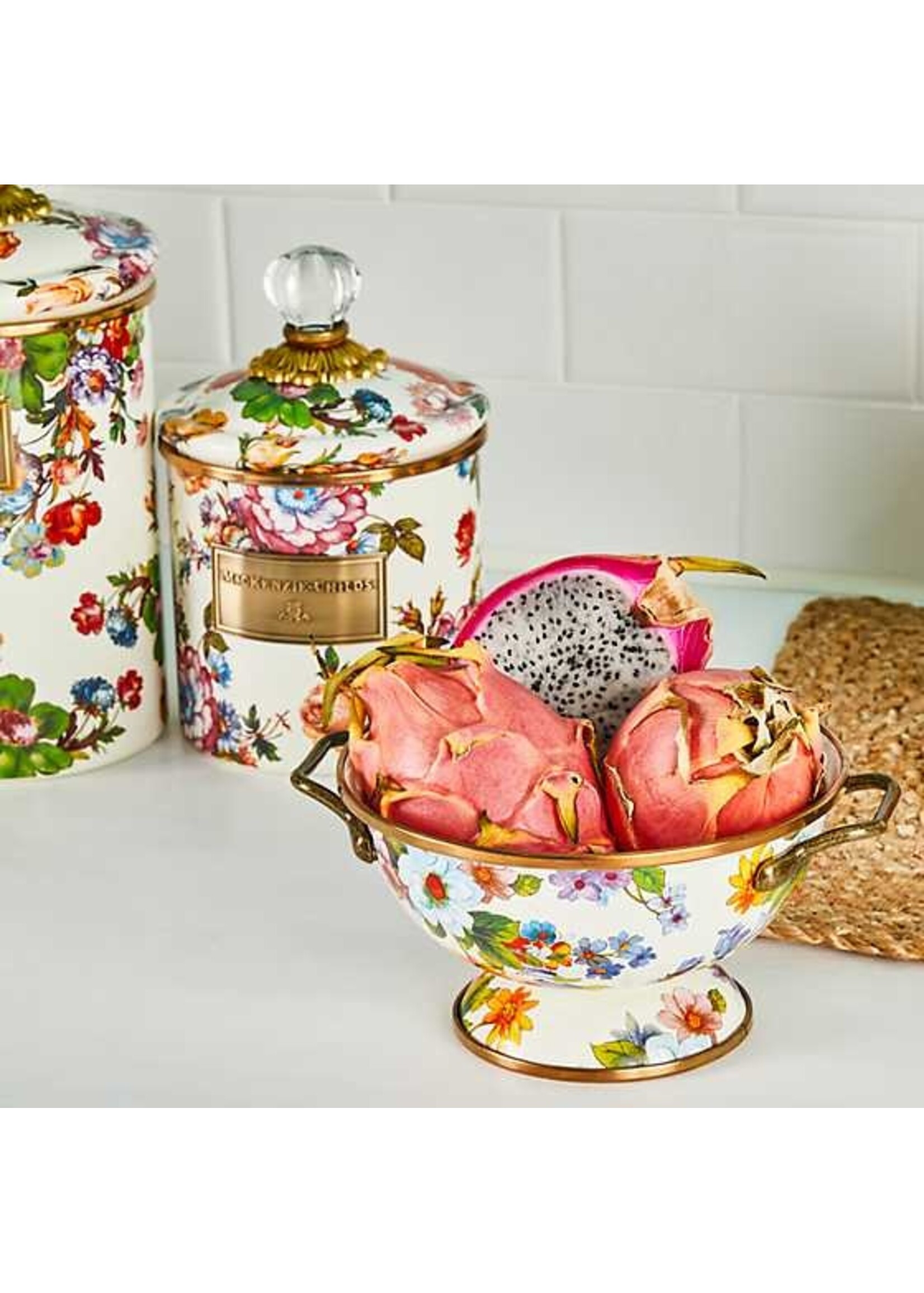 Mackenzie-Childs White Flower Market Small Canister