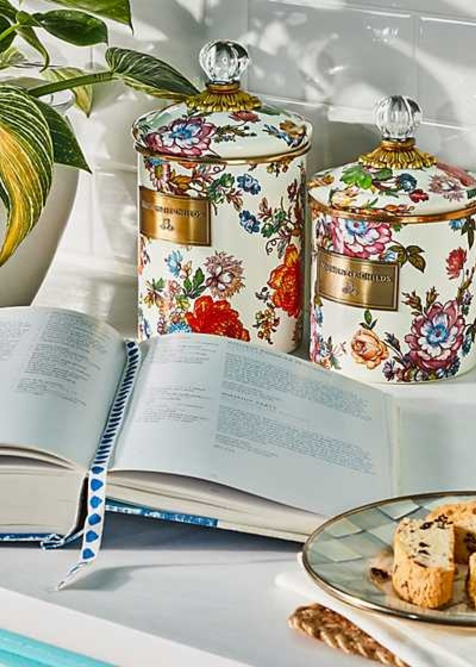 Mackenzie-Childs White Flower Market Small Canister