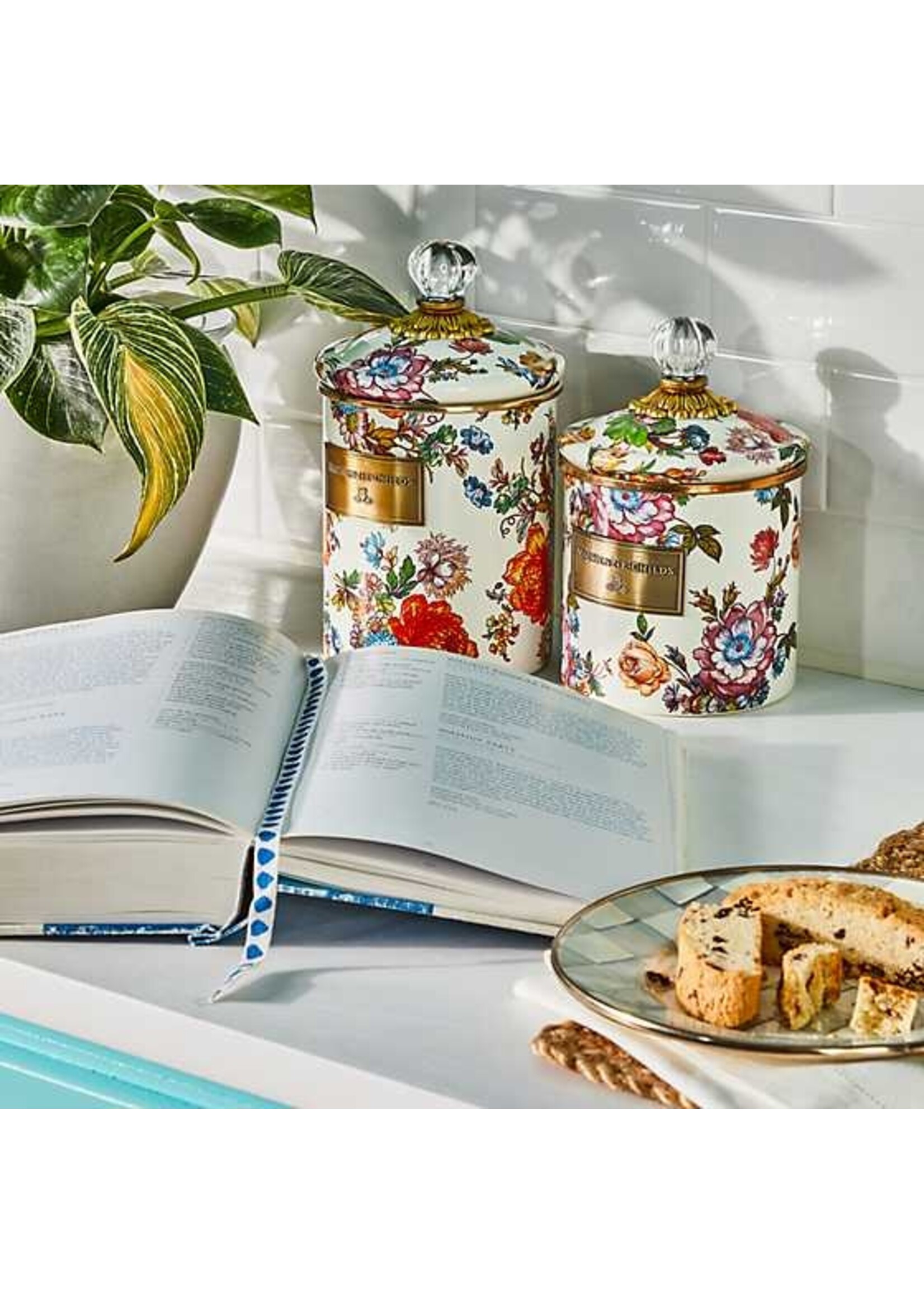Mackenzie-Childs White Flower Market Small Canister