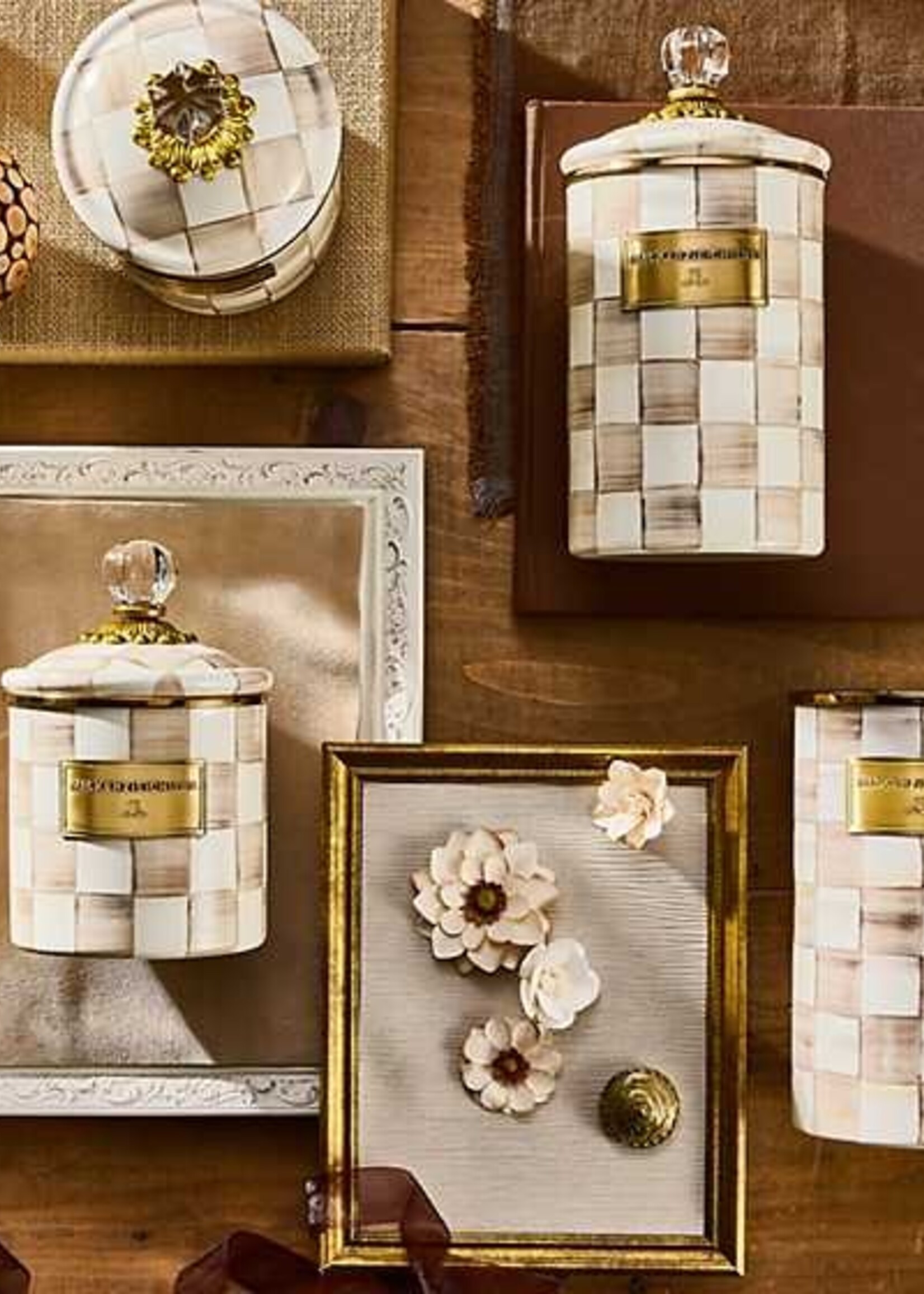 Mackenzie-Childs Mocha Check Small Canister