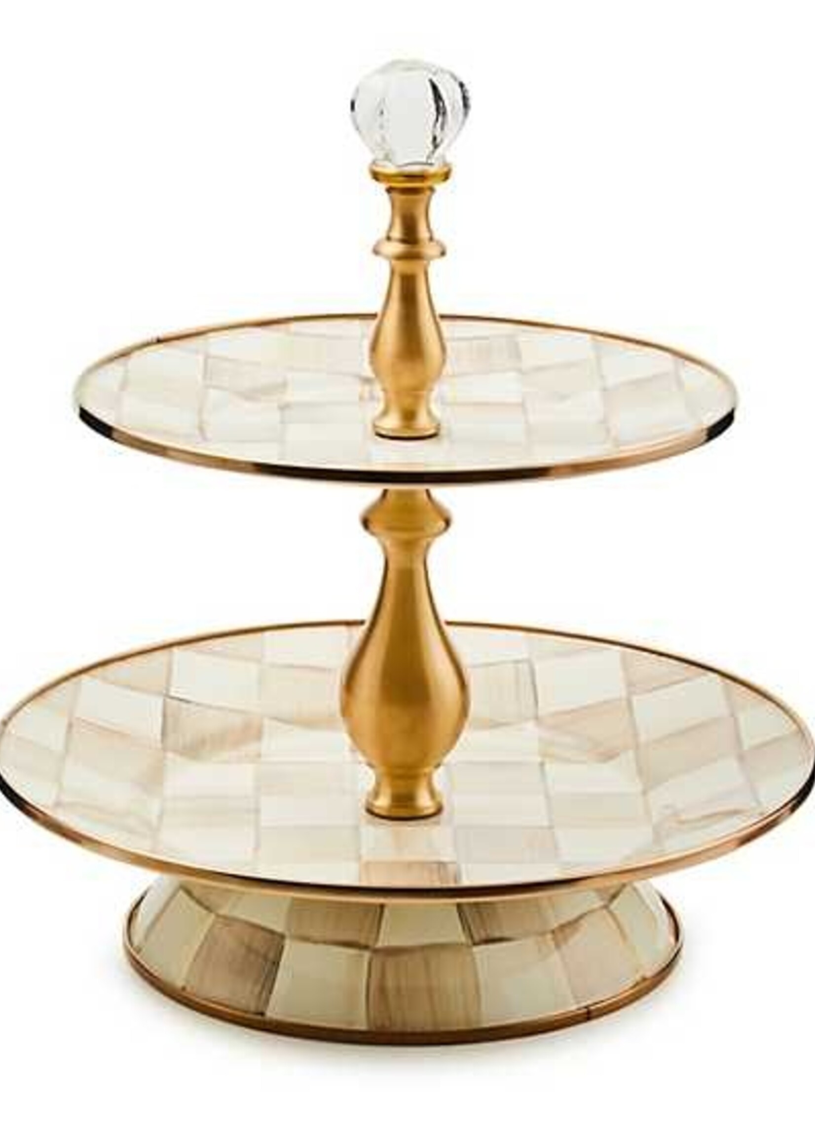 Mackenzie-Childs Mocha Check Two Tier Sweet Stand