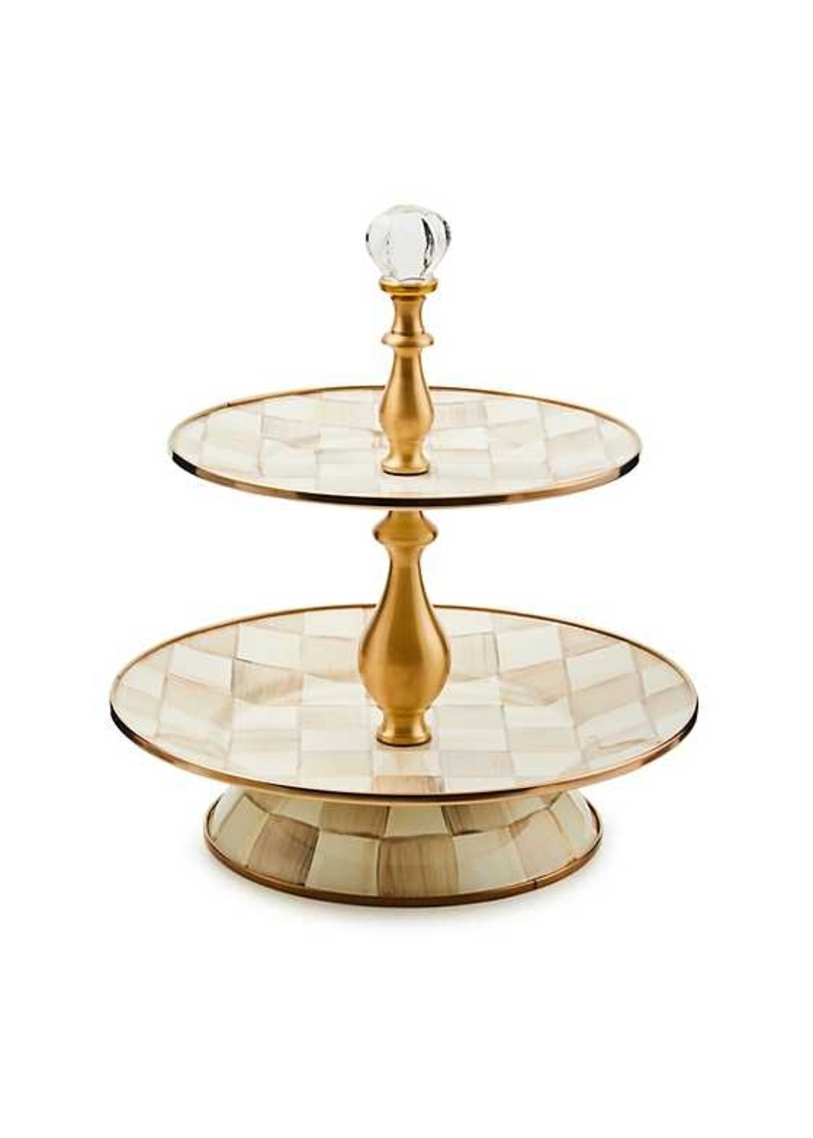 Mackenzie-Childs Mocha Check Two Tier Sweet Stand