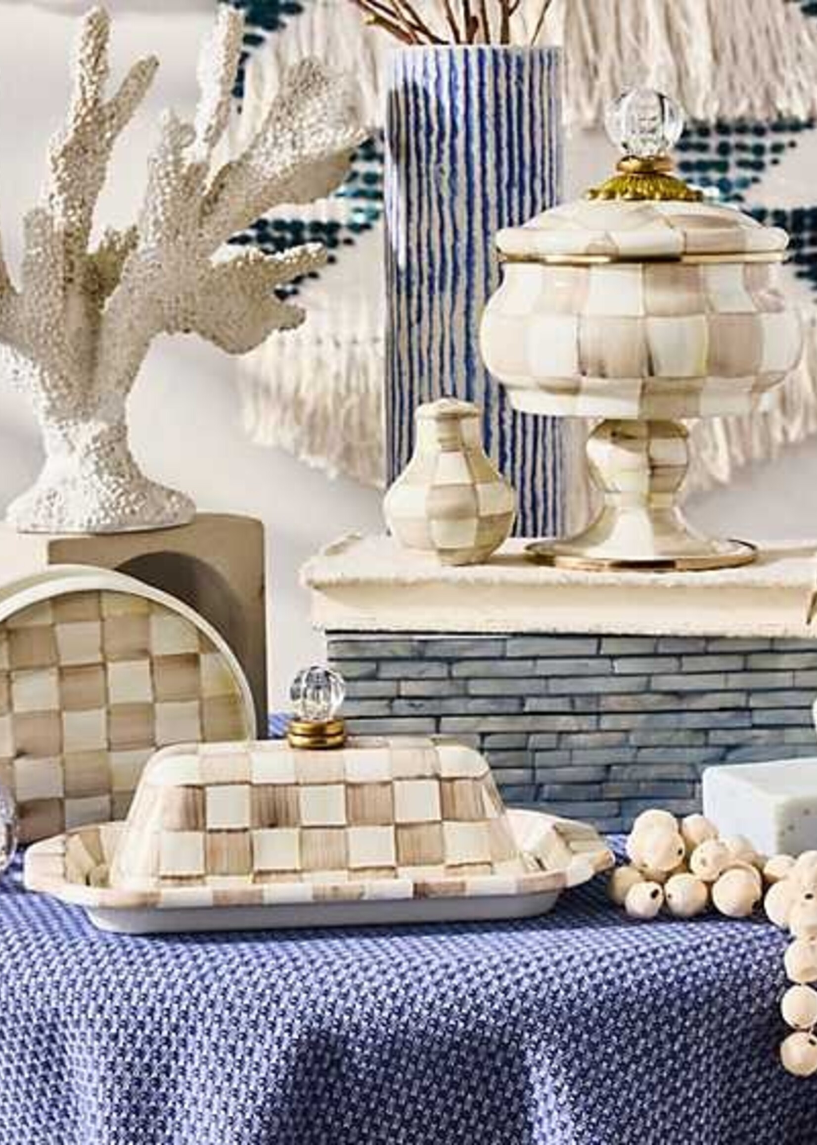 Mackenzie-Childs Mocha Check Salt & Pepper Shakers