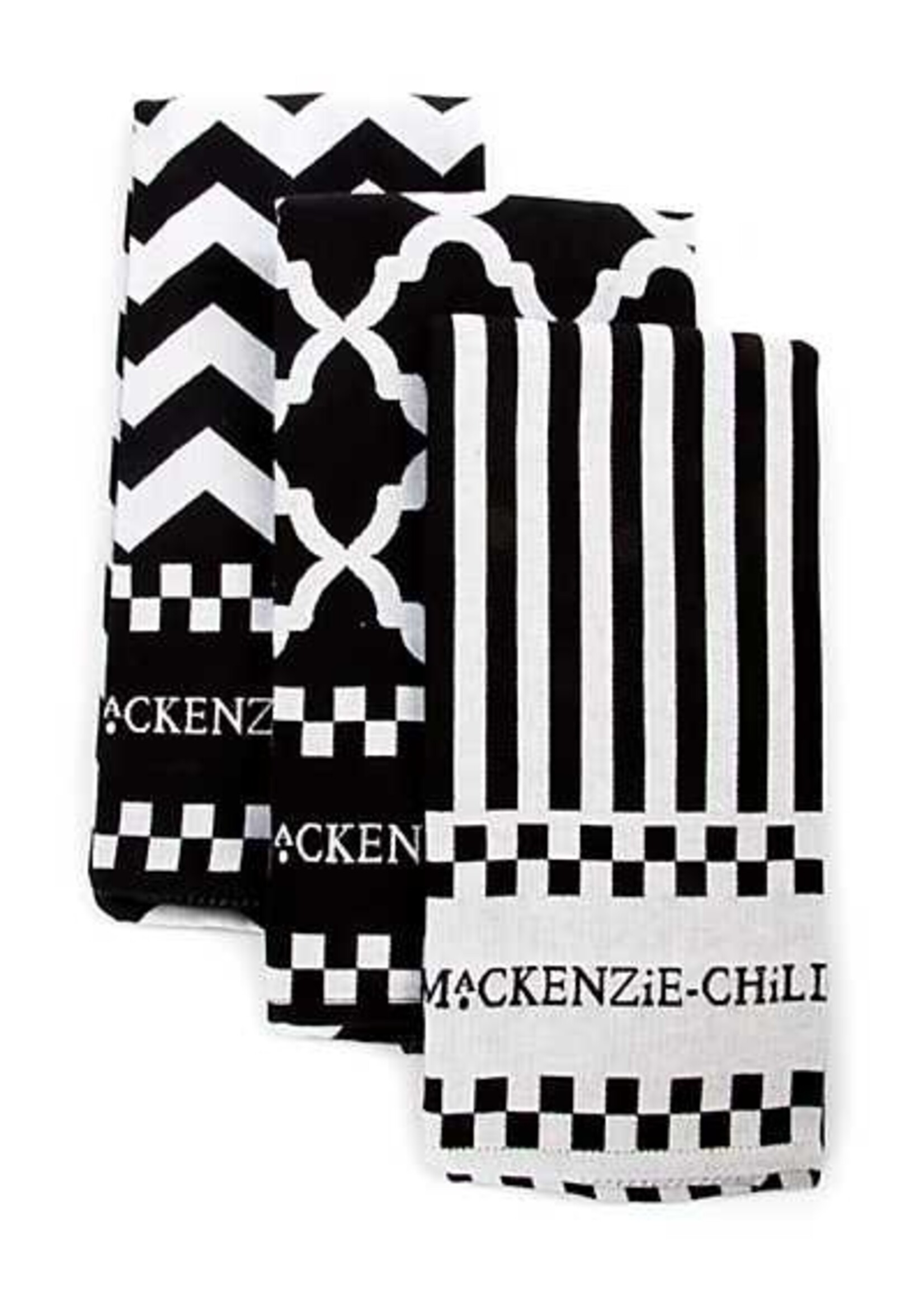 Mackenzie-Childs Black & White Zig Zag Dish Towels Set of 3