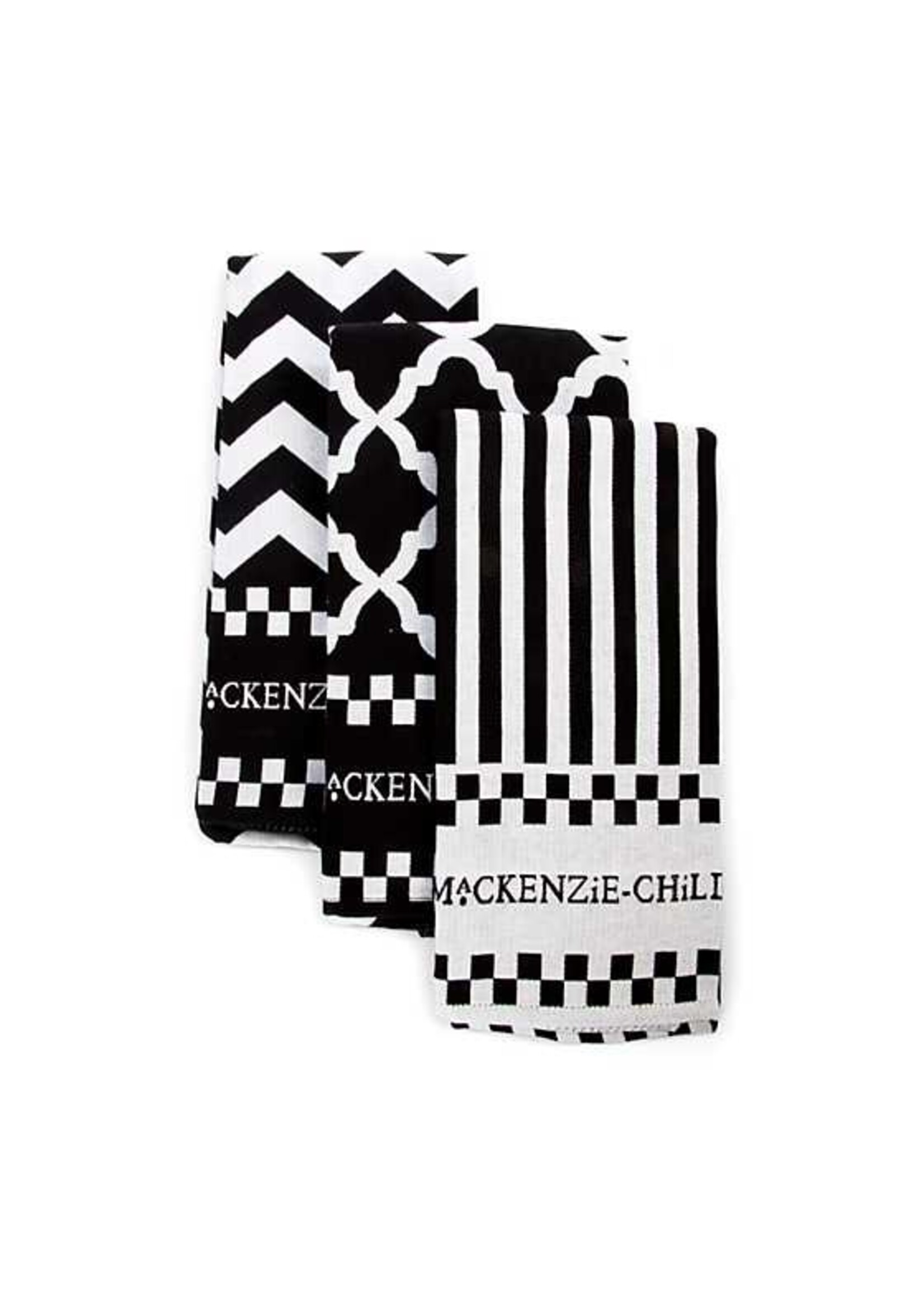 Mackenzie-Childs Black & White Zig Zag Dish Towels Set of 3