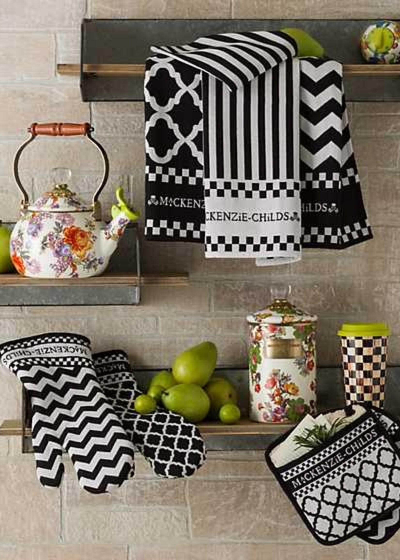 Mackenzie-Childs Black & White Zig Zag Dish Towels Set of 3