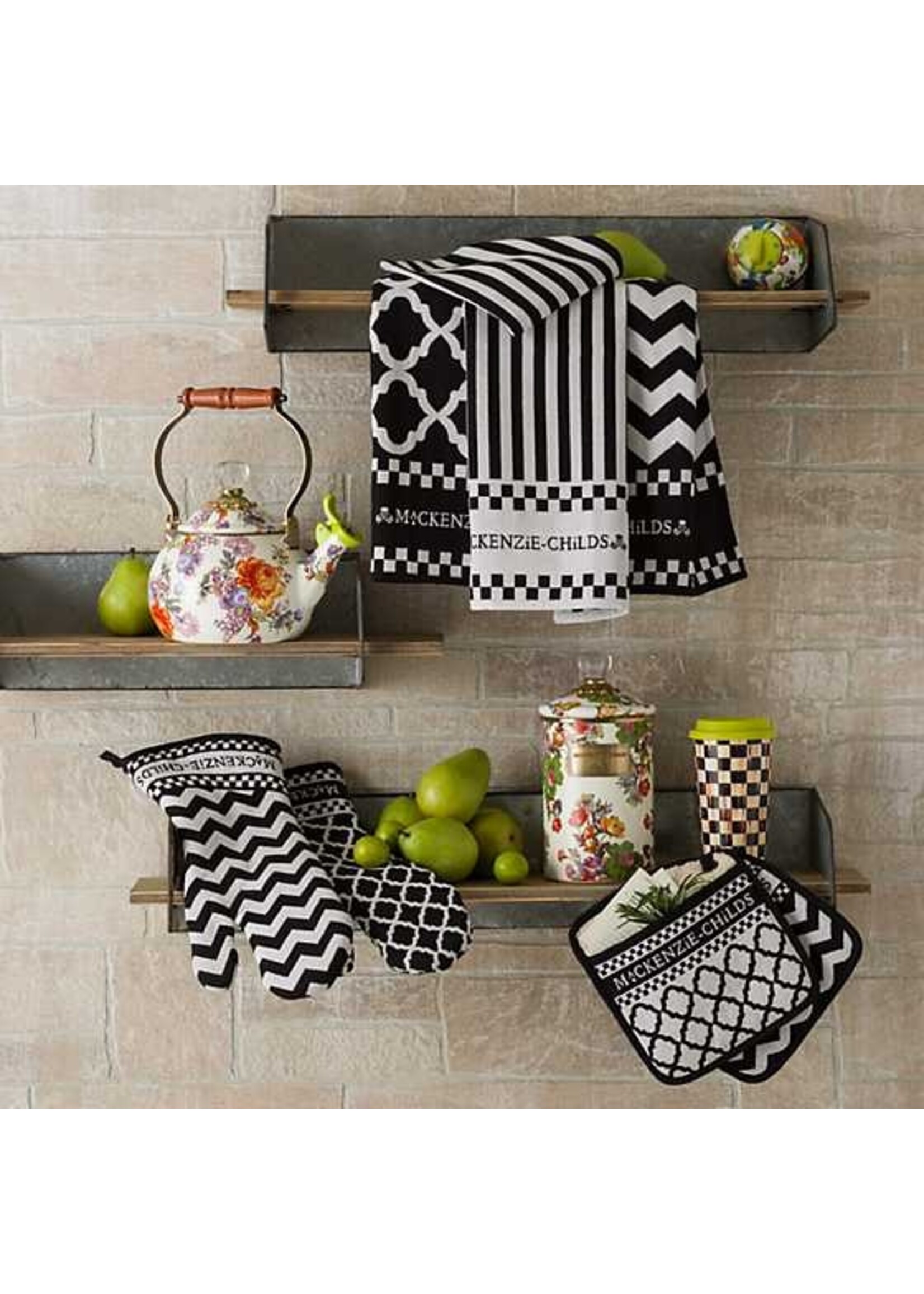 Mackenzie-Childs Black & White Zig Zag Dish Towels Set of 3