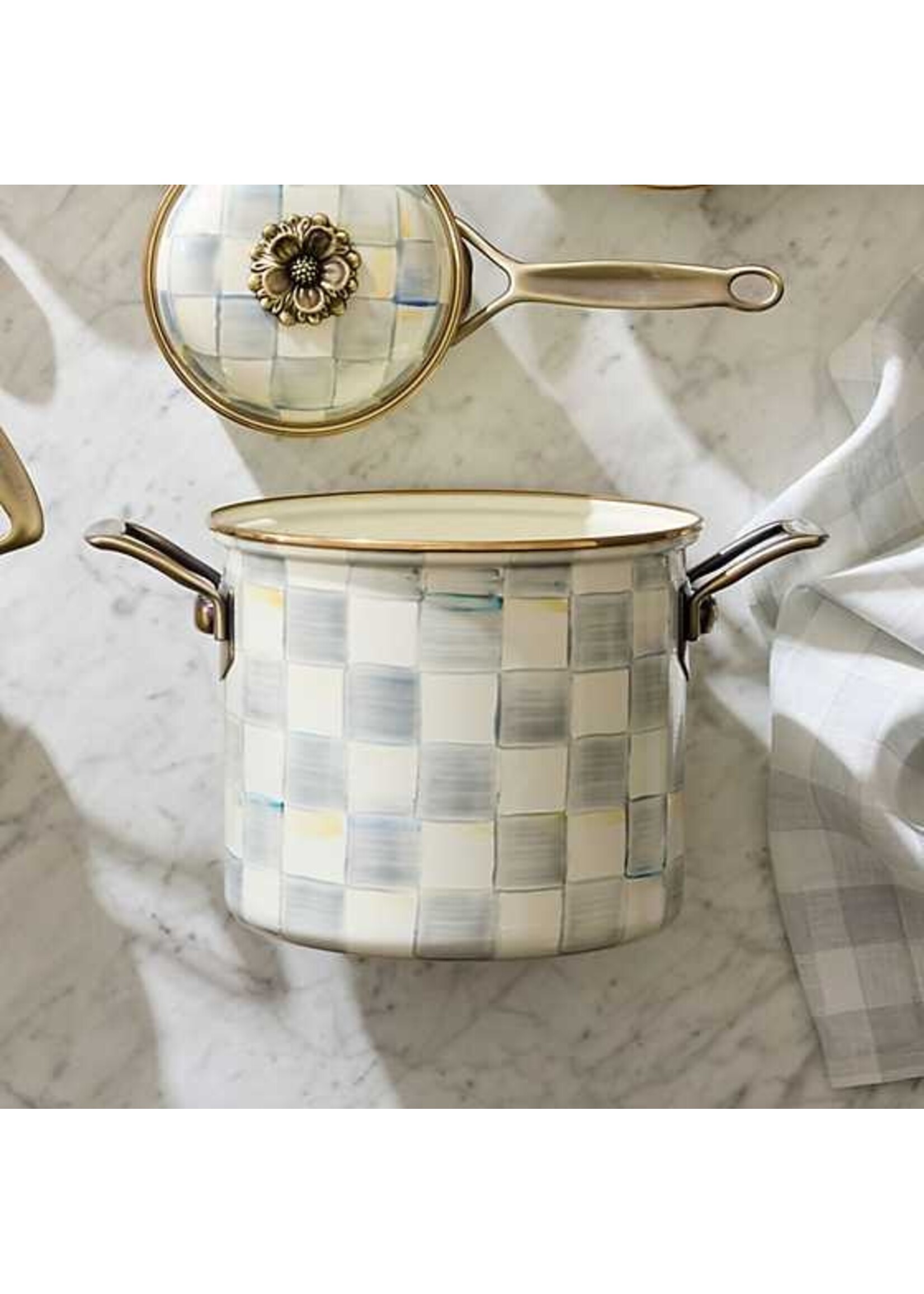 Mackenzie-Childs Sterling Check 7 Quart Stockpot