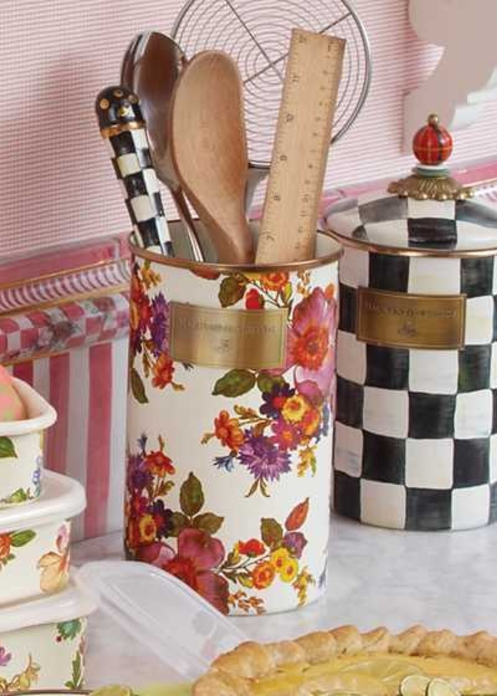 Mackenzie-Childs White Flower Market Utensil Holder