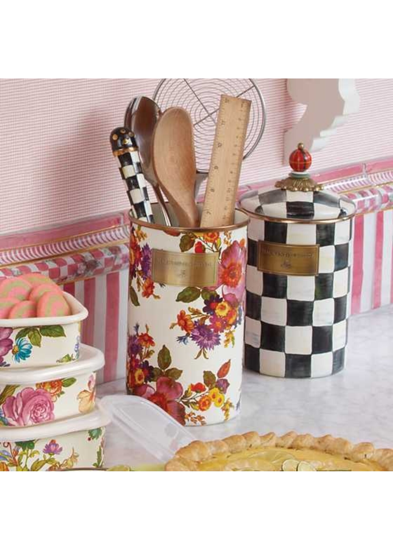 Mackenzie-Childs White Flower Market Utensil Holder