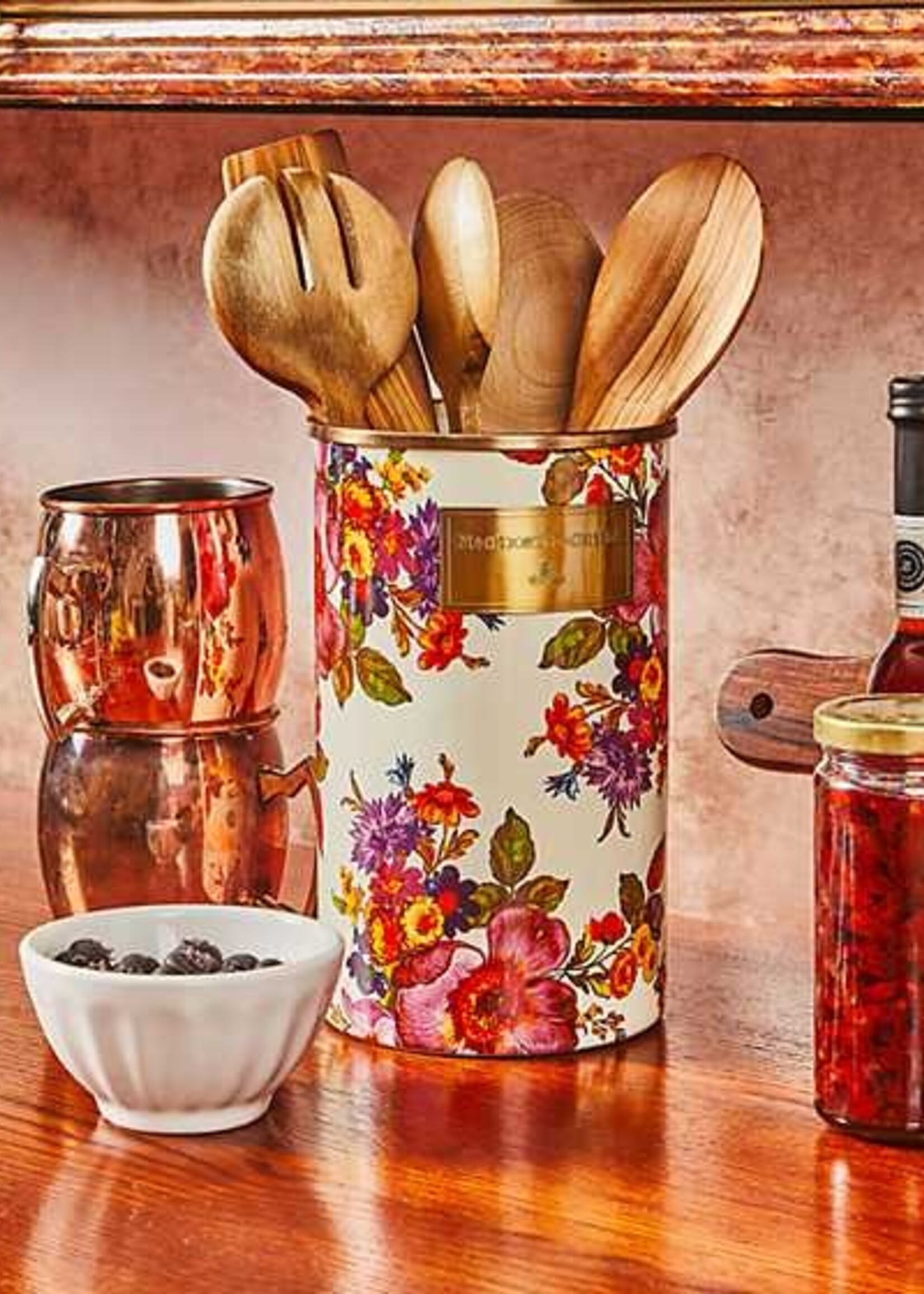 Mackenzie-Childs White Flower Market Utensil Holder