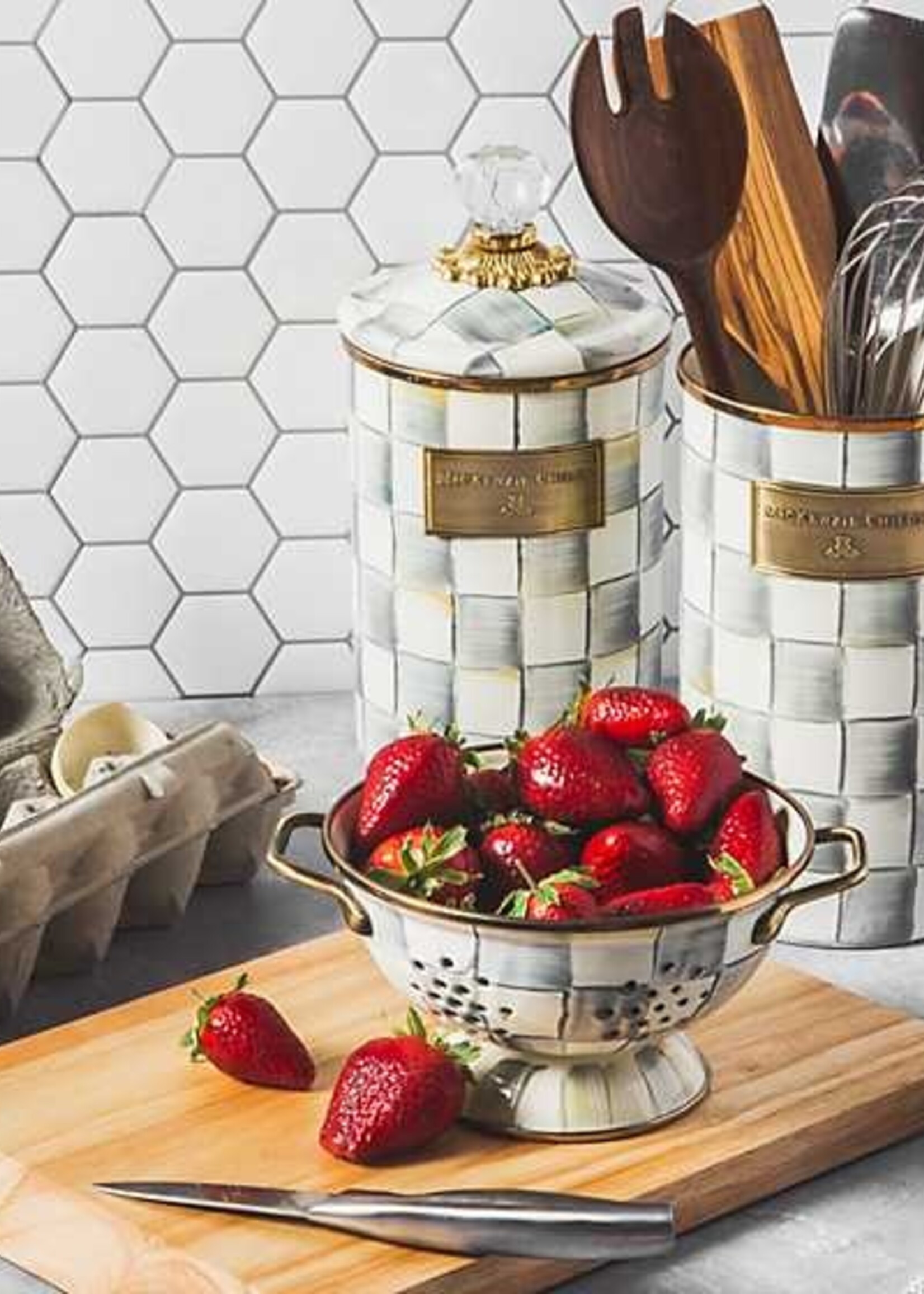 Mackenzie-Childs Sterling Check Utensil Holder