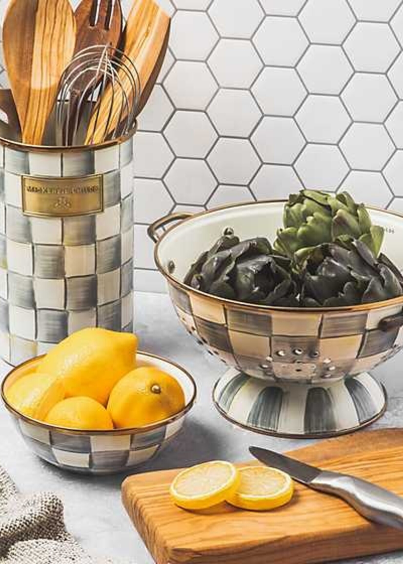 Mackenzie-Childs Sterling Check Utensil Holder