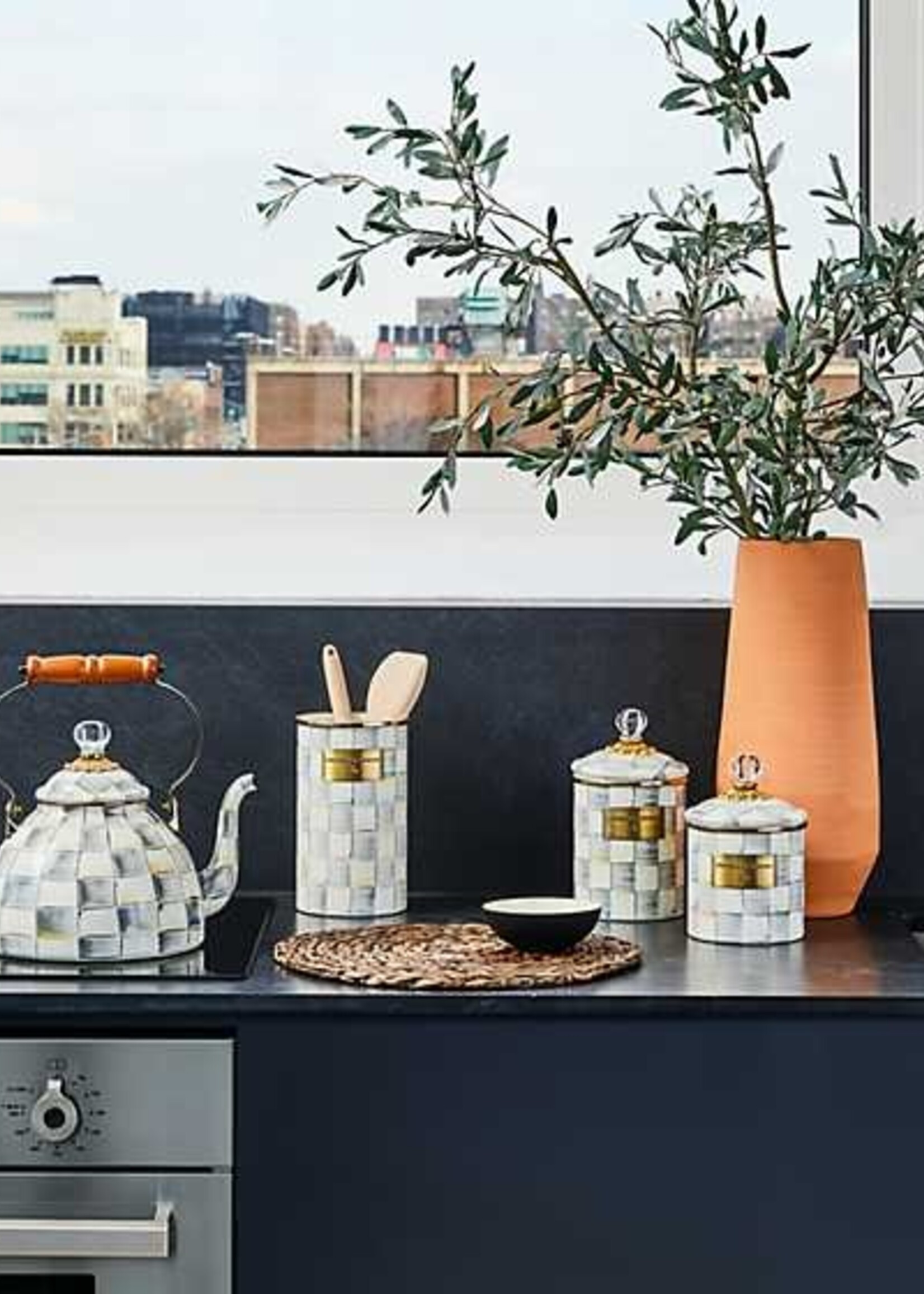 Mackenzie-Childs Sterling Check Utensil Holder