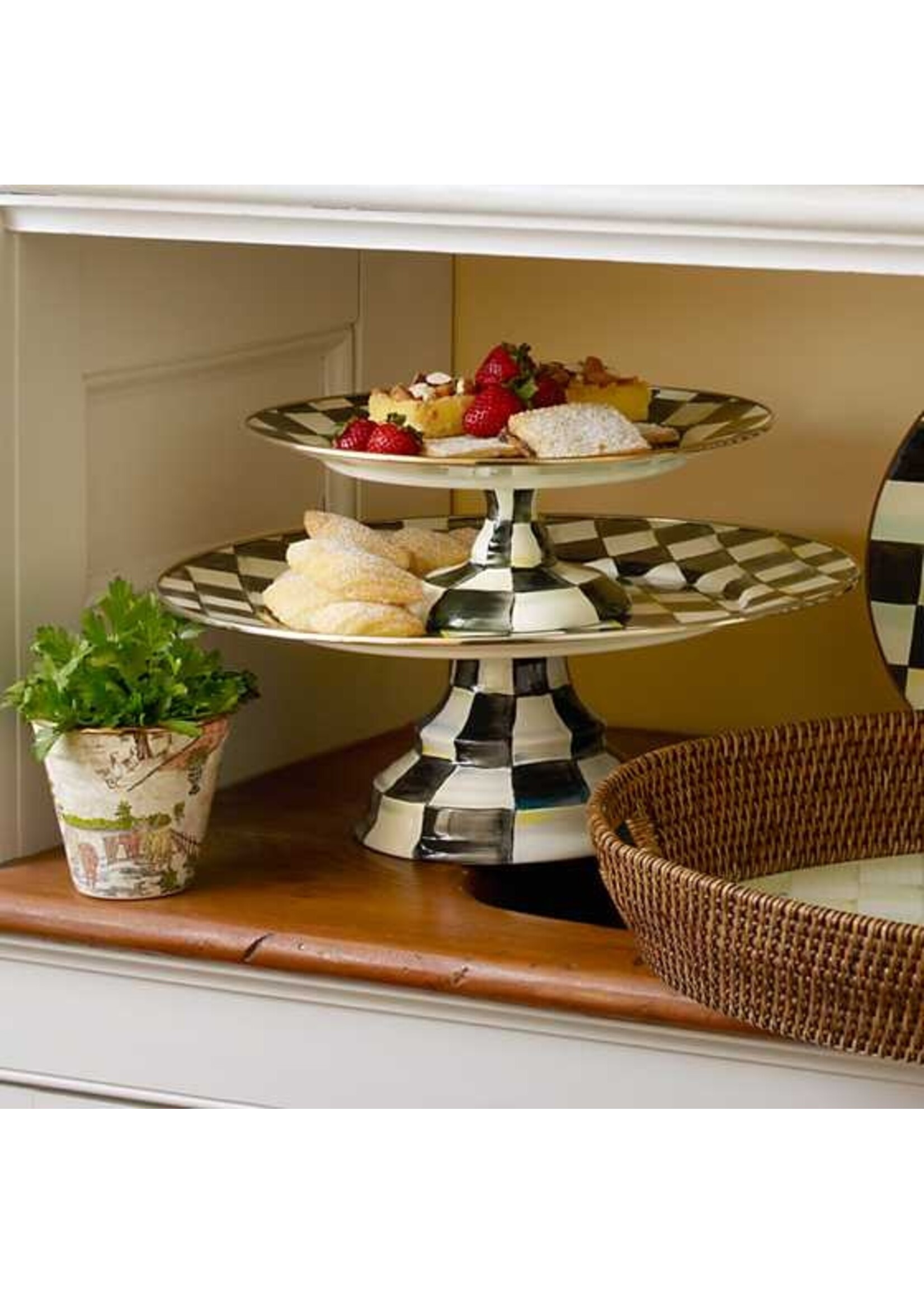 Mackenzie-Childs Courtly Check Small Pedestal Platter