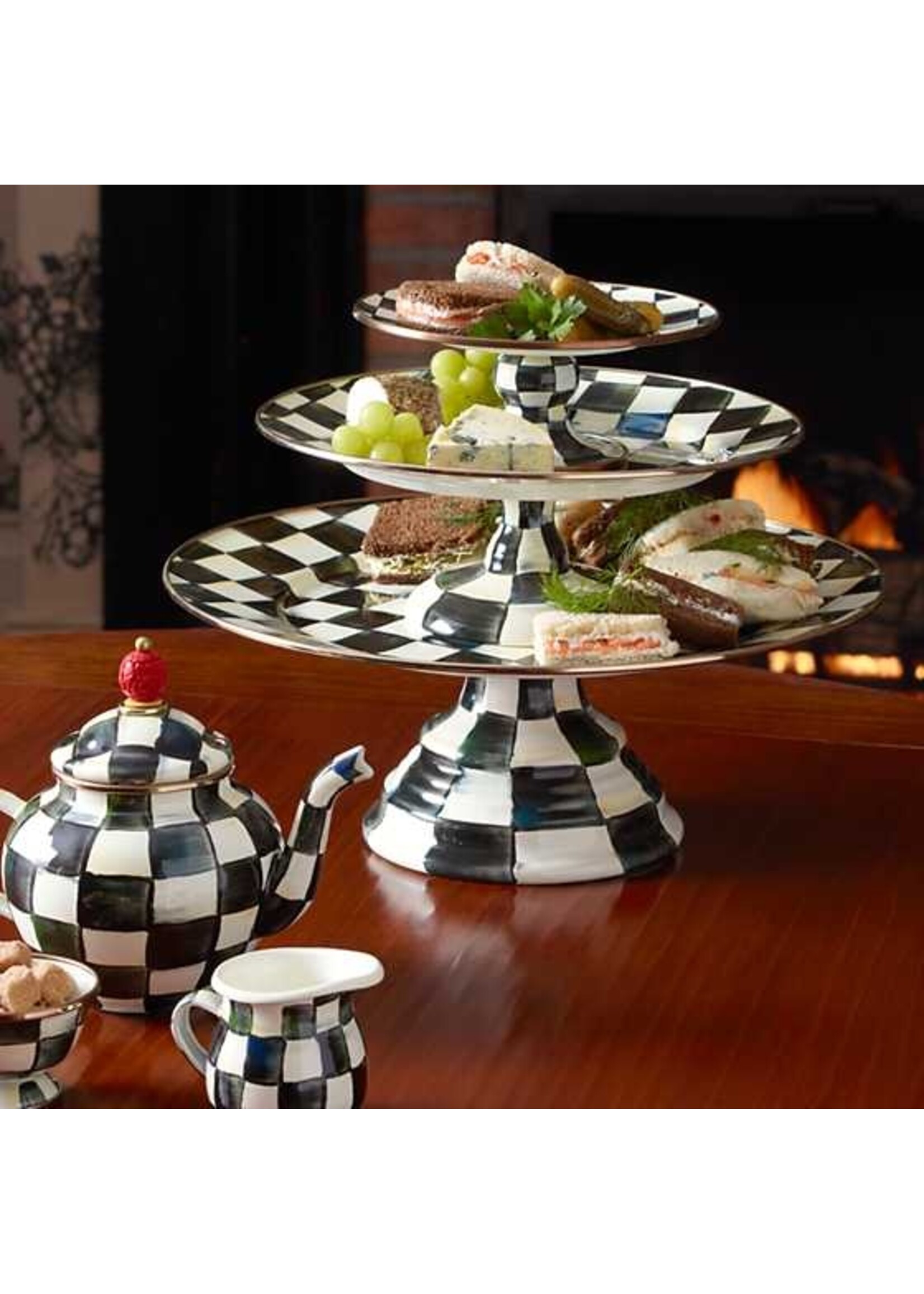 Mackenzie-Childs Courtly Check Small Pedestal Platter