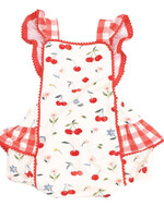Angel Dear Watercolor Cherries + Gingham Ric-Rac Ruffle Sunsuit