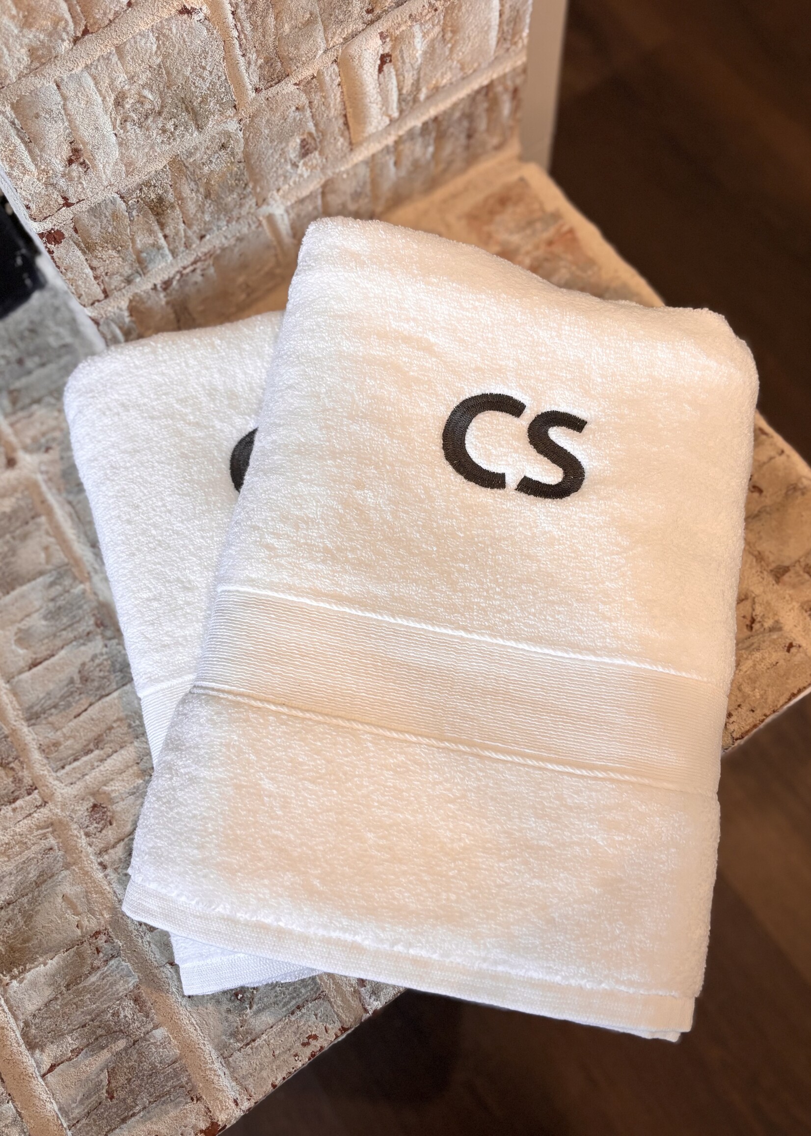 CB Station IOW Set of 2 Monogrammed White Bath Towels