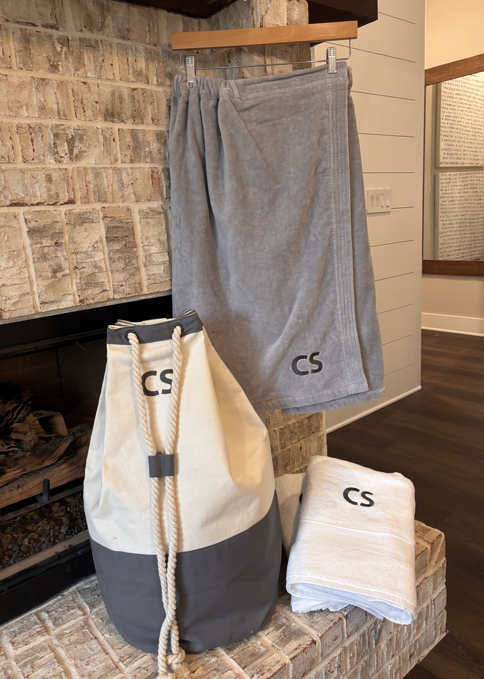 CB Station IOW Set of 2 Monogrammed White Bath Towels