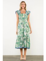 THML Smocked Flutter Sleeve Print Maxi Dress