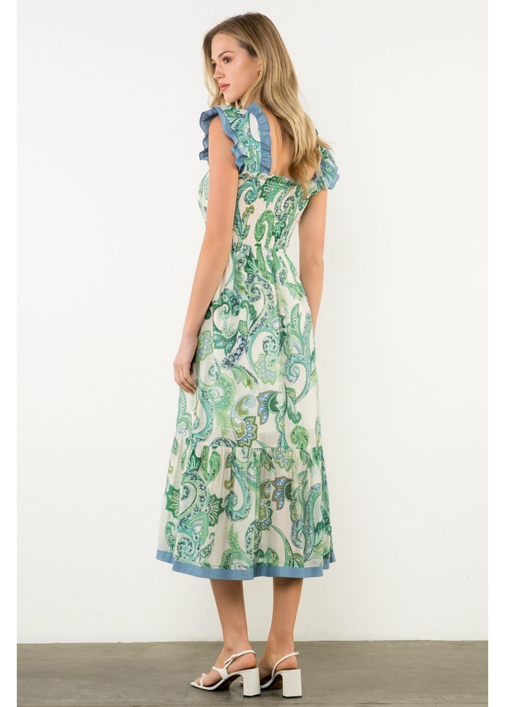 THML Smocked Flutter Sleeve Print Maxi Dress
