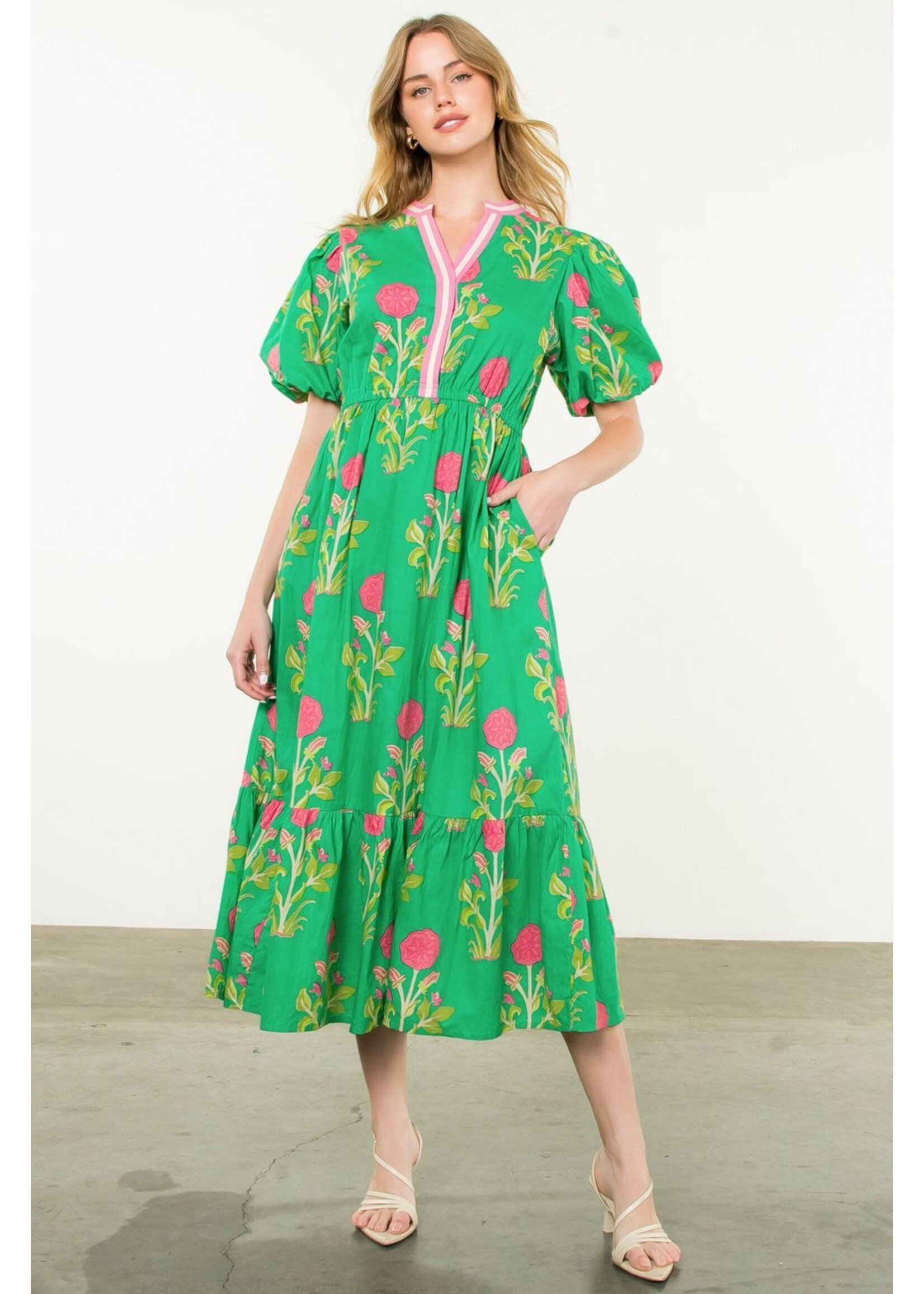 THML Puff Sleeve Flower Print Maxi Dress