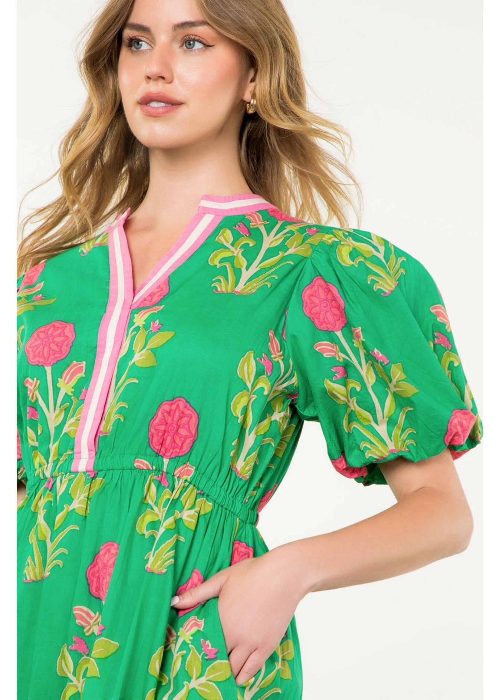 THML Puff Sleeve Flower Print Maxi Dress