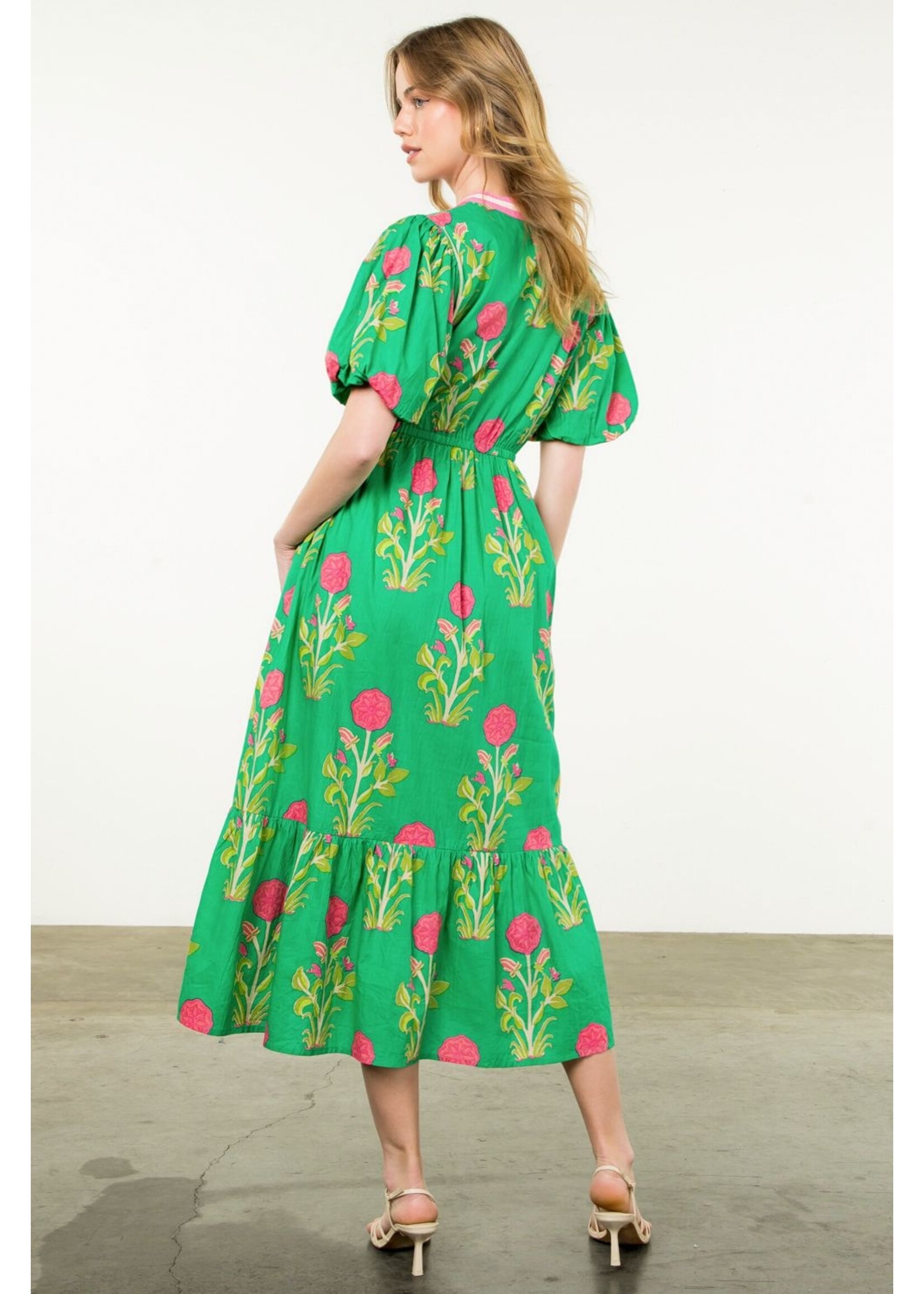 THML Puff Sleeve Flower Print Maxi Dress