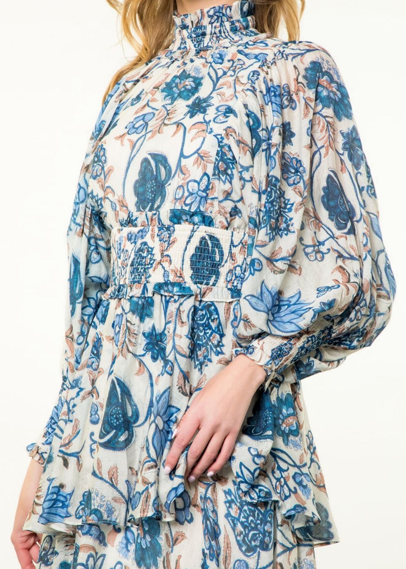 THML Smoked Waist Tiered Floral Maxi Dress