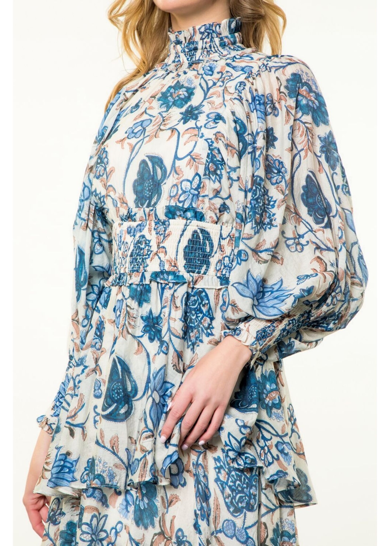 THML Smoked Waist Tiered Floral Maxi Dress